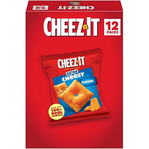 Cheez-It Baked Snack Crackers, Lunch Snacks, Extra Cheesy, 12oz Box (12 Packs)