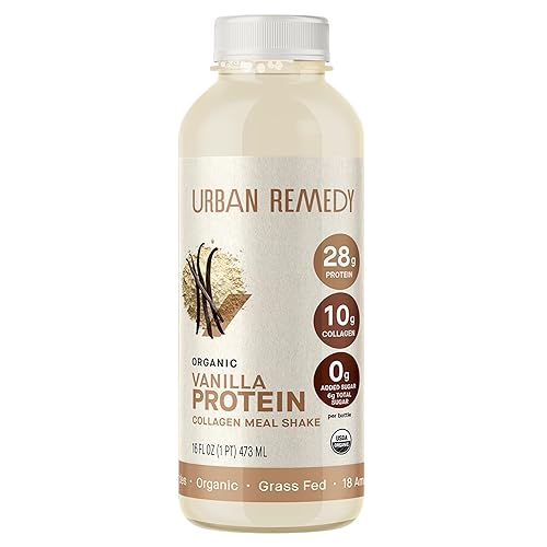 Urban Remedy Vanilla Protein Collagen Meal Shake, 16 oz - 28g Protein, 10g Organic Grass-Fed Collagen, No Added Sugar, Dairy-Free