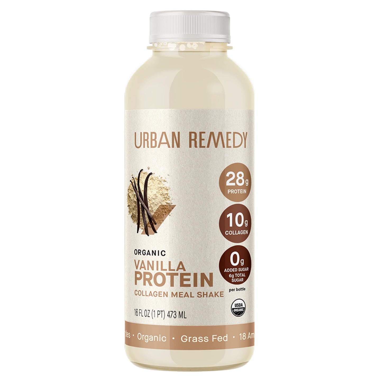 Urban Remedy Vanilla Protein Collagen Meal Shake, 16 oz - 28g Protein, 10g Organic Grass-Fed Collagen, No Added Sugar, Dairy-Free