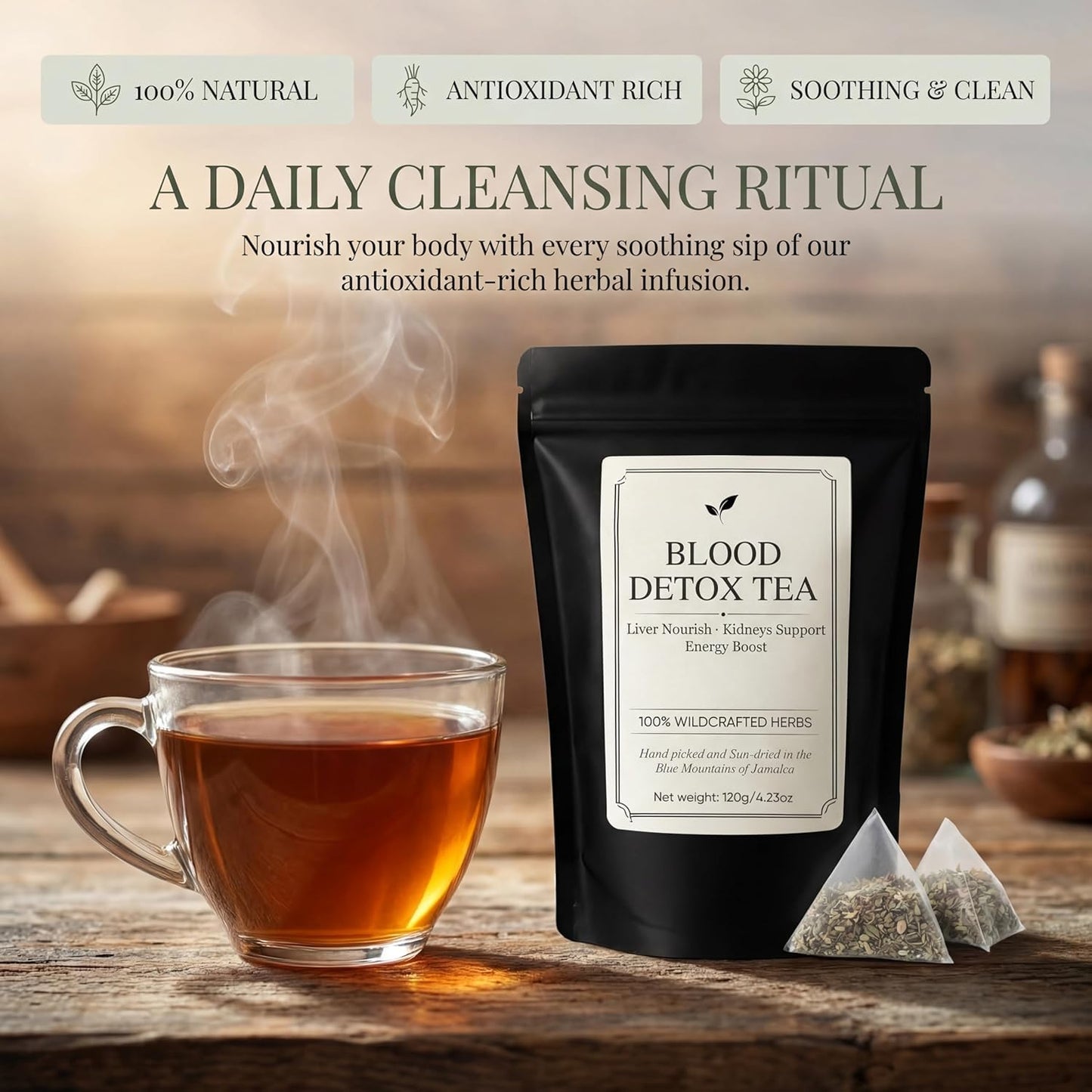 Blood Detox Tea Jamaica Healing Garden -Natural Cleanse& Revitalize Beverage for Daily Wellness, Whole Botanical Ingredients, 20 Count