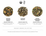 Teabloom Radiant Greens - Organic Green Tea Sampler with 12 Plant-Based Pyramid Sachets, Jasmine Pearls, Minted Mango Peach & Pineapple Ginger
