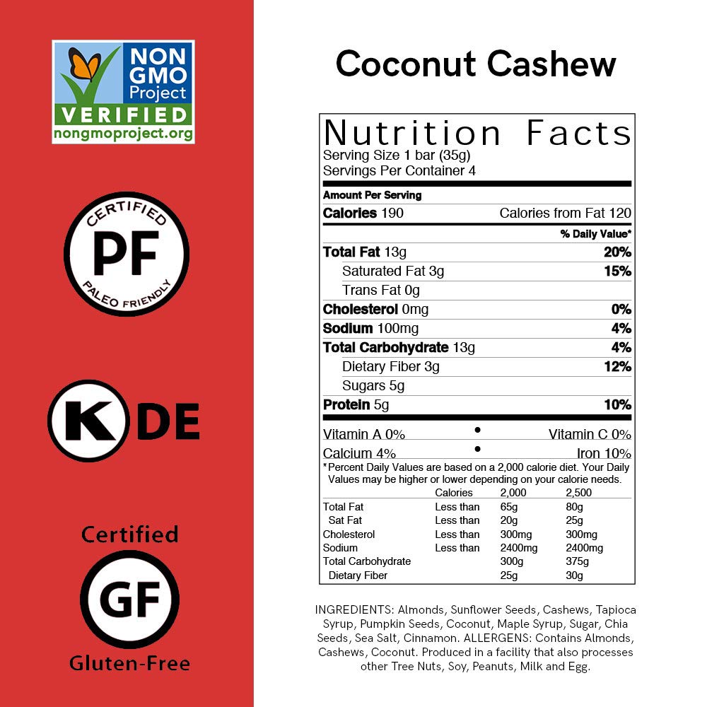 Caveman Foods Grain-Free Granola Bar Coconut Cashew 4 Count Box (Pack of 3)
