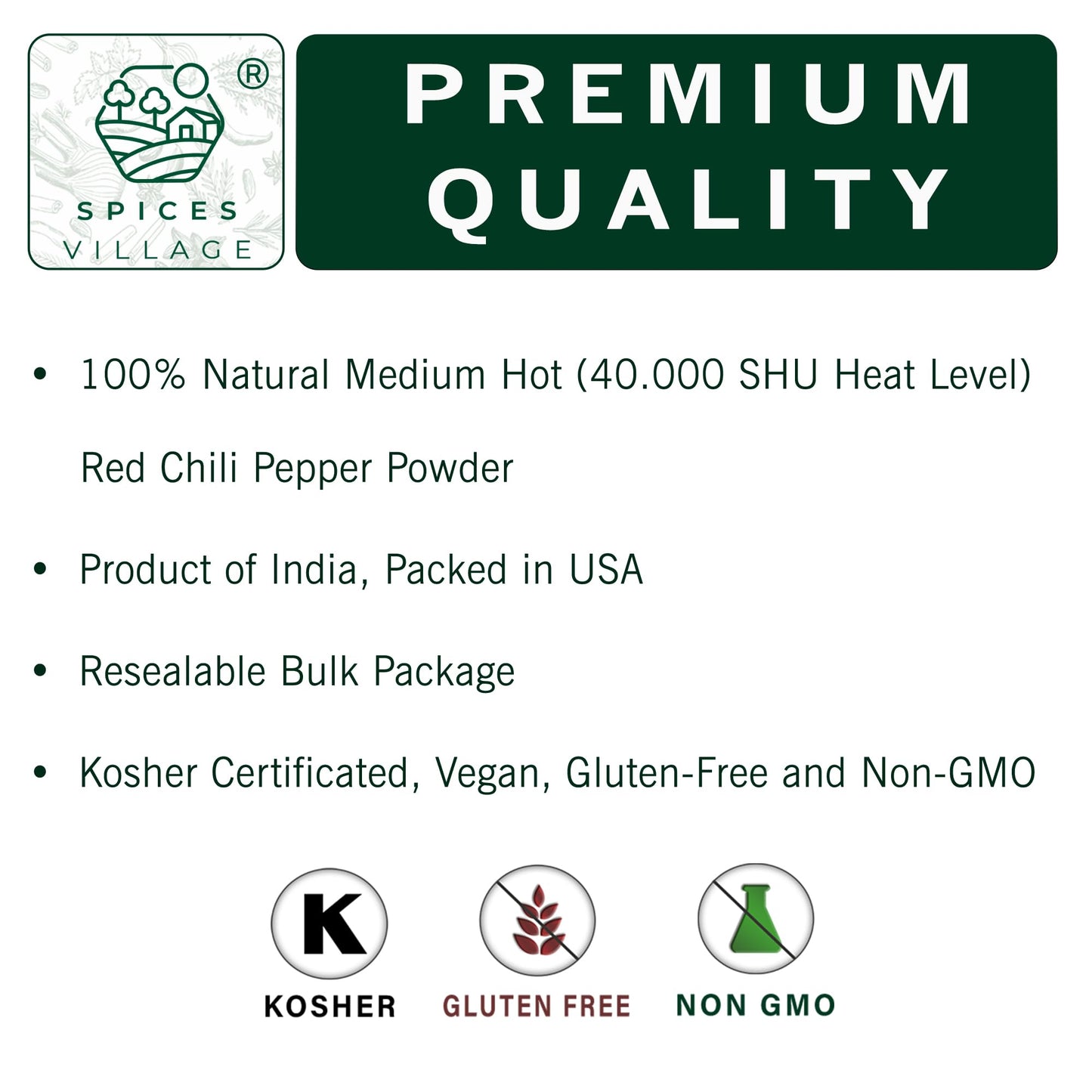 Spices Village Red Chili Powder, Medium Hot Ground Red Peppers for Cooking, 8 oz, Kosher Certified, Indian Chili Seasoning, Gluten Free, Non GMO