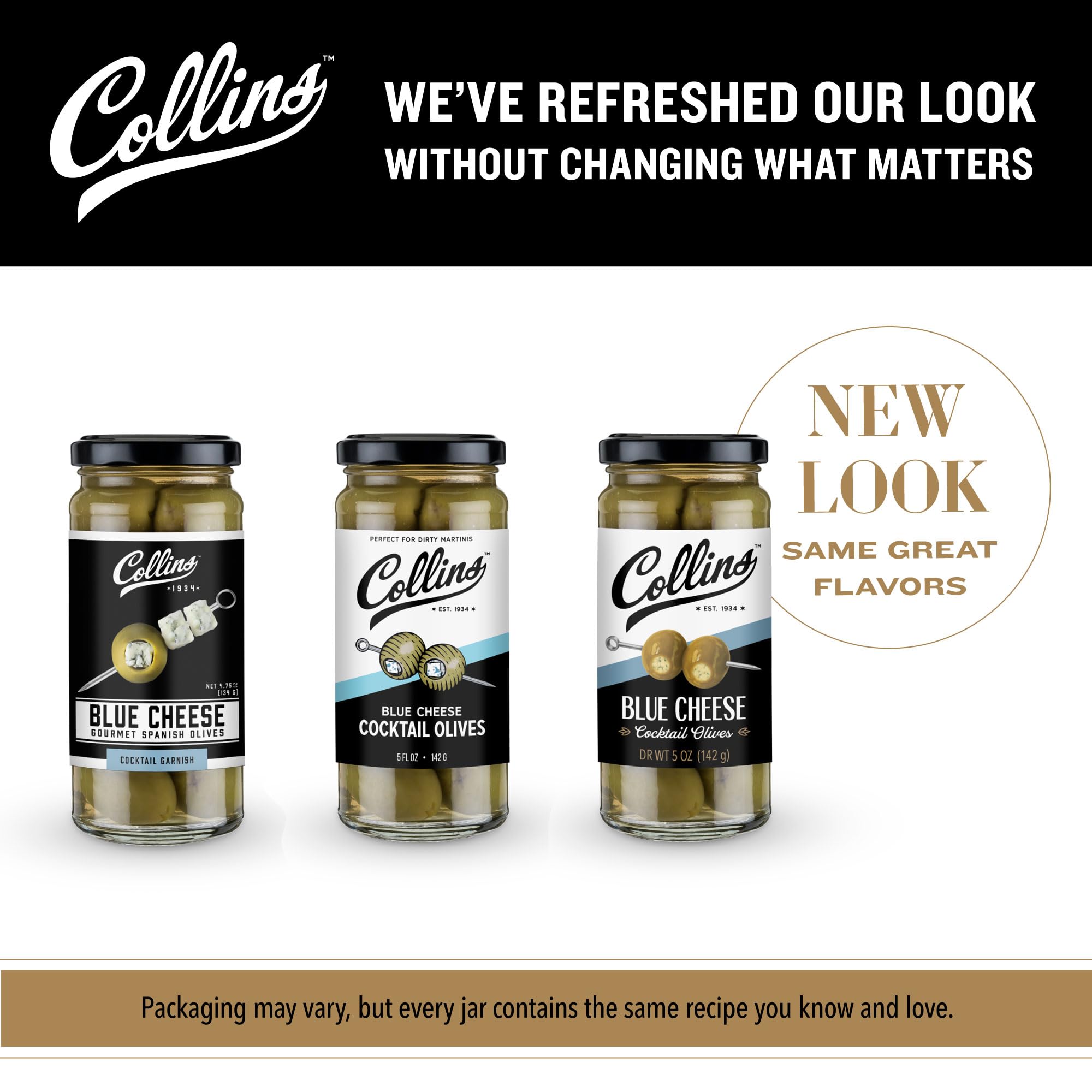 Collins Gourmet Blue Cheese Olives, Premium Stuffed-Cheese Garnish for Cocktails, Martinis, Bloody Marys, Snack Trays, Charcuterie, and Salads