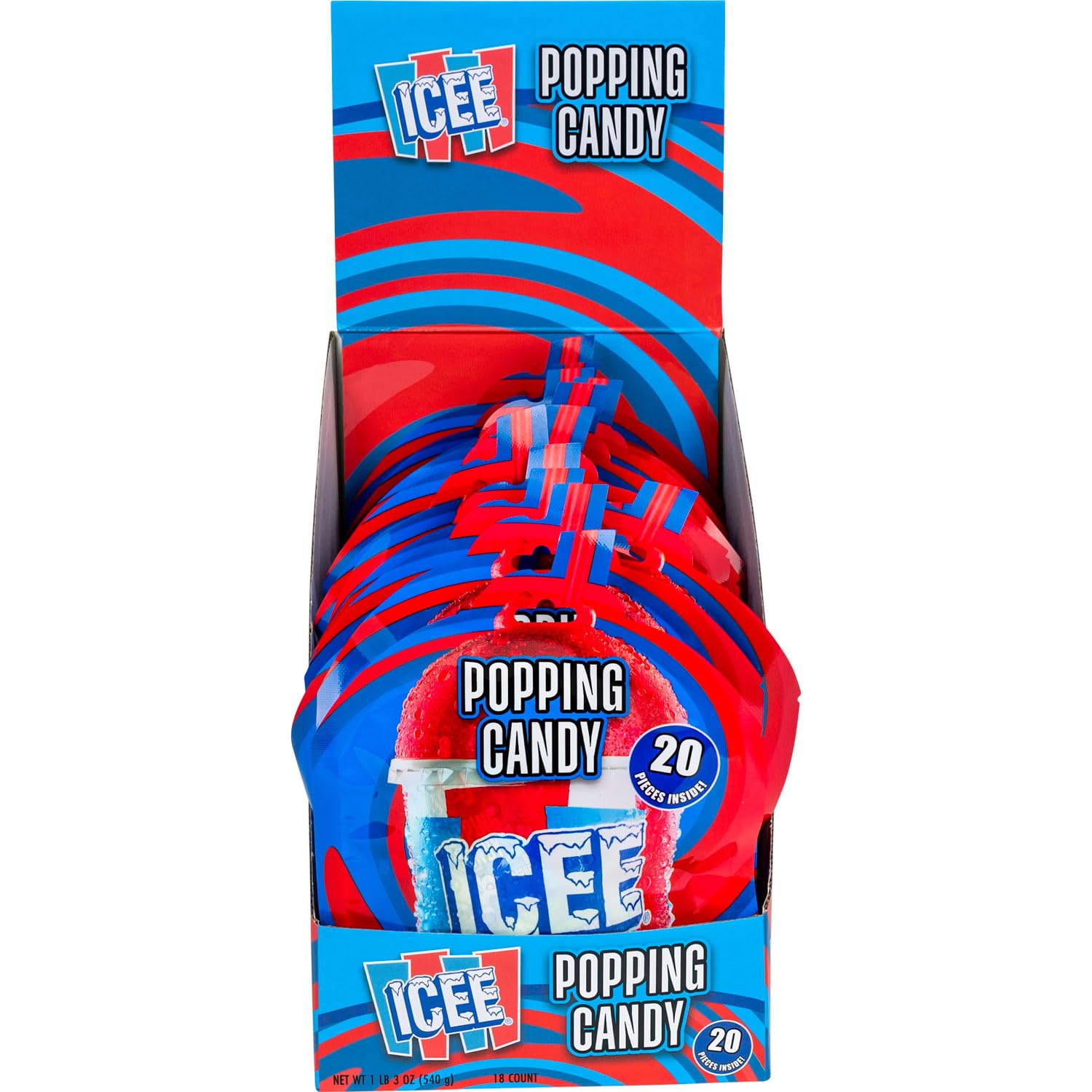 Popping Candy Party Pack, 4 Flavors: Blue Raspberry, Red Cherry, Green Apple, Orange, 1.05 oz, (Pack of 20)