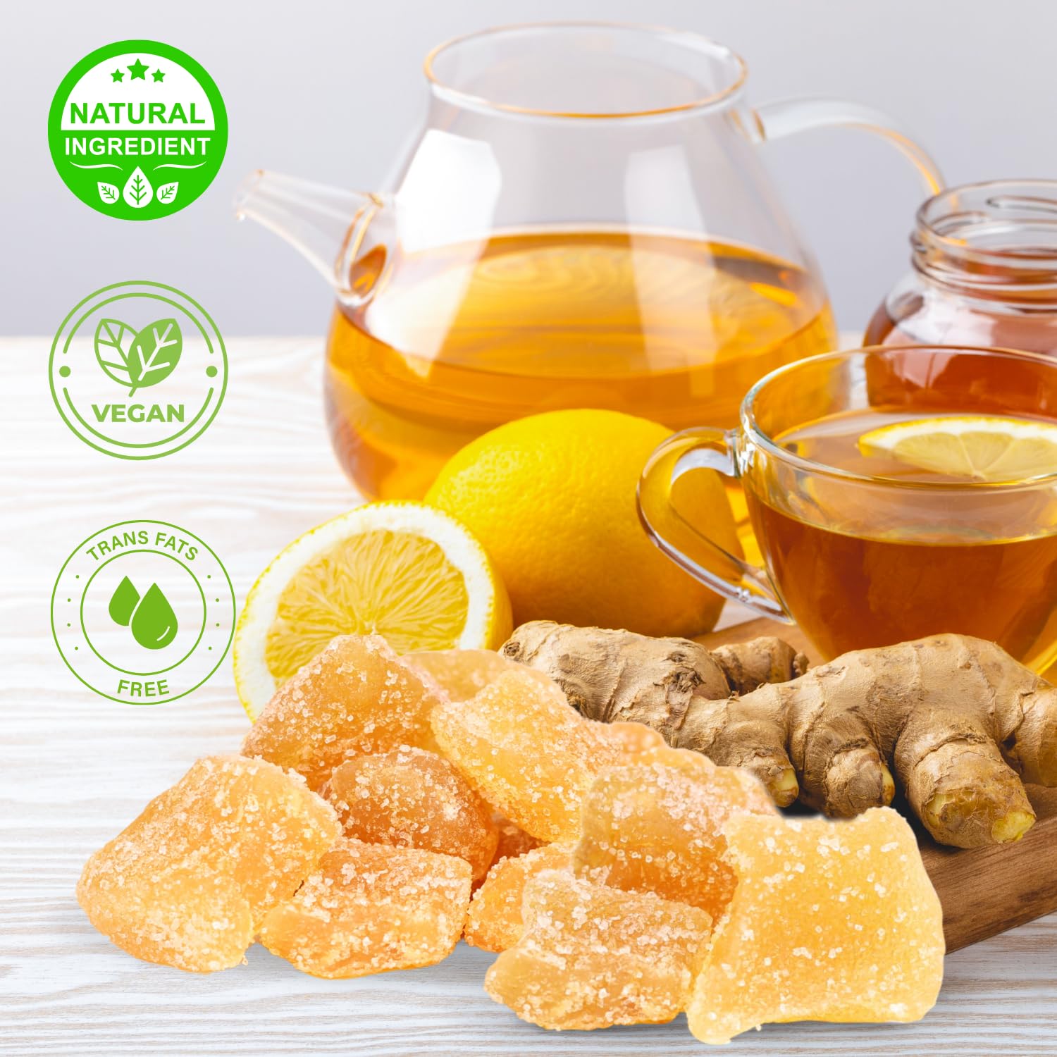 Crystallized Ginger Chunks by It's Delish, 5 Lbs Bulk | Candied Dried Ginger Fruit Chews Natural Candy, Ginger Root with Sugar Crystals, Unsulphured