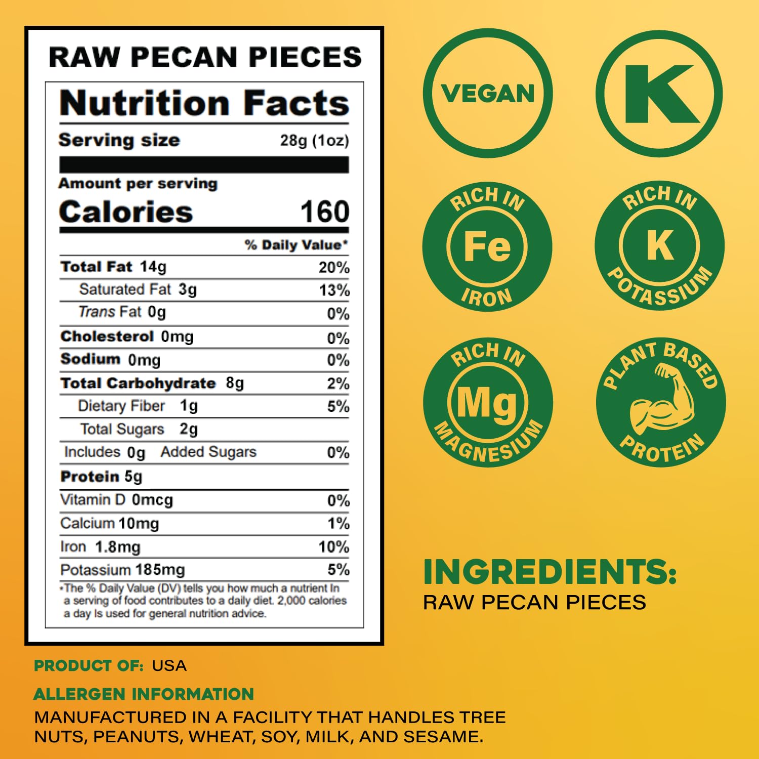 Sunbest Natural Fancy Georgia Raw Pecan Pieces 80oz (5 lbs) - Nutrient-Rich & Delicious Raw Pecans - Kosher, Non-GMO, Vegan-Friendly, Ideal