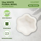[50 COUNT]12oz Compostable Floral White Paper Bowls, Scalloped Party Bowls, Eco Friendly Plastic-Free ice cream Bowl, Acanthus Natural Sugarcane