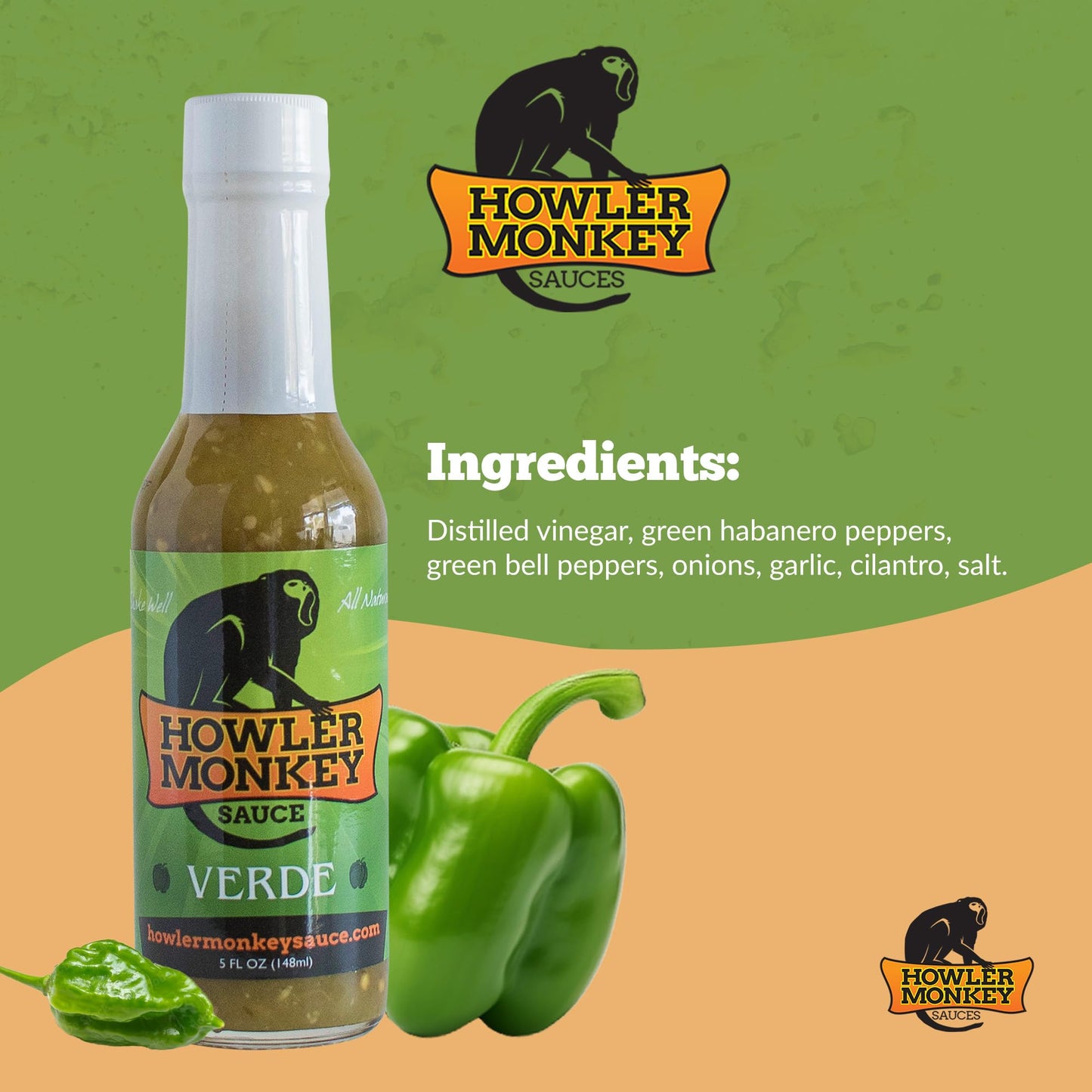 Howler Monkey Sauce - Verde Hot Sauce - 5 Fl Oz (Pack of 4)