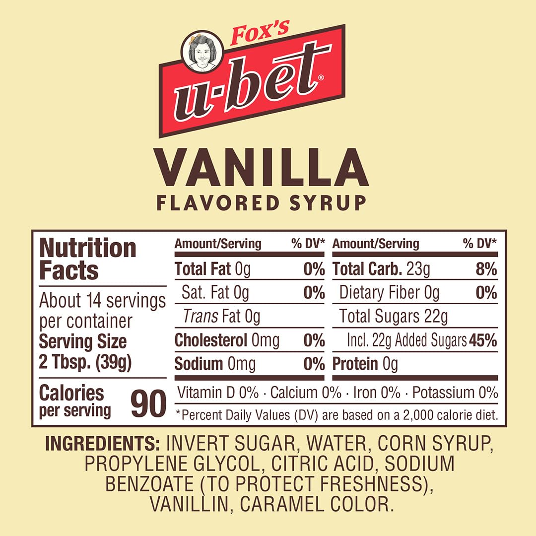 FOX’S U-BET Syrup Bottle - Brooklyn Original Since 1900, Thick, No High Fructose Corn Syrup, Kosher Certified, Fat Free, For Egg Creams, Coffee