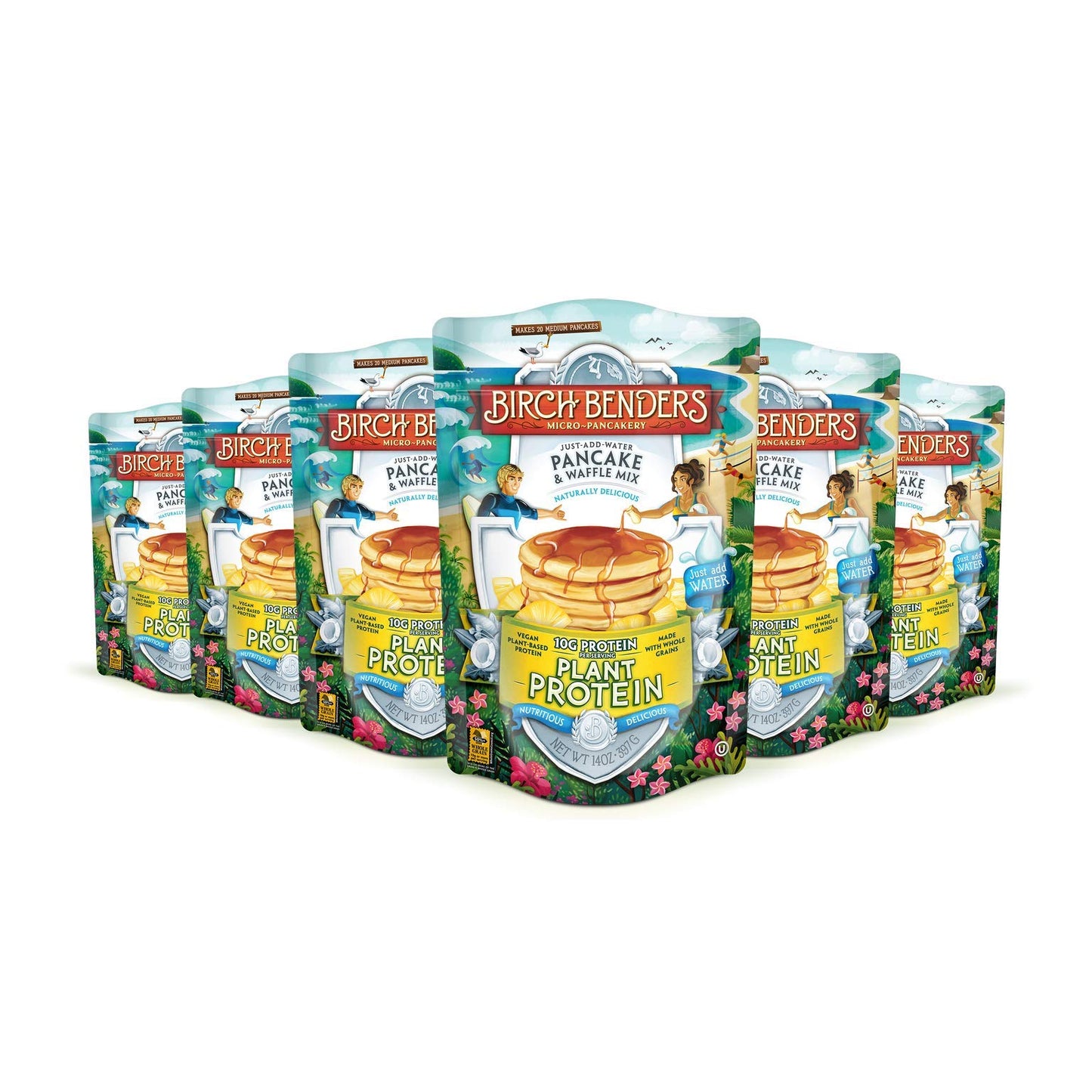 Birch Benders Plant Protein Pancake & Waffle Mix, Vegan, 14g Plant-Based Protein, Just Add Water, 14 oz (Pack of 6)