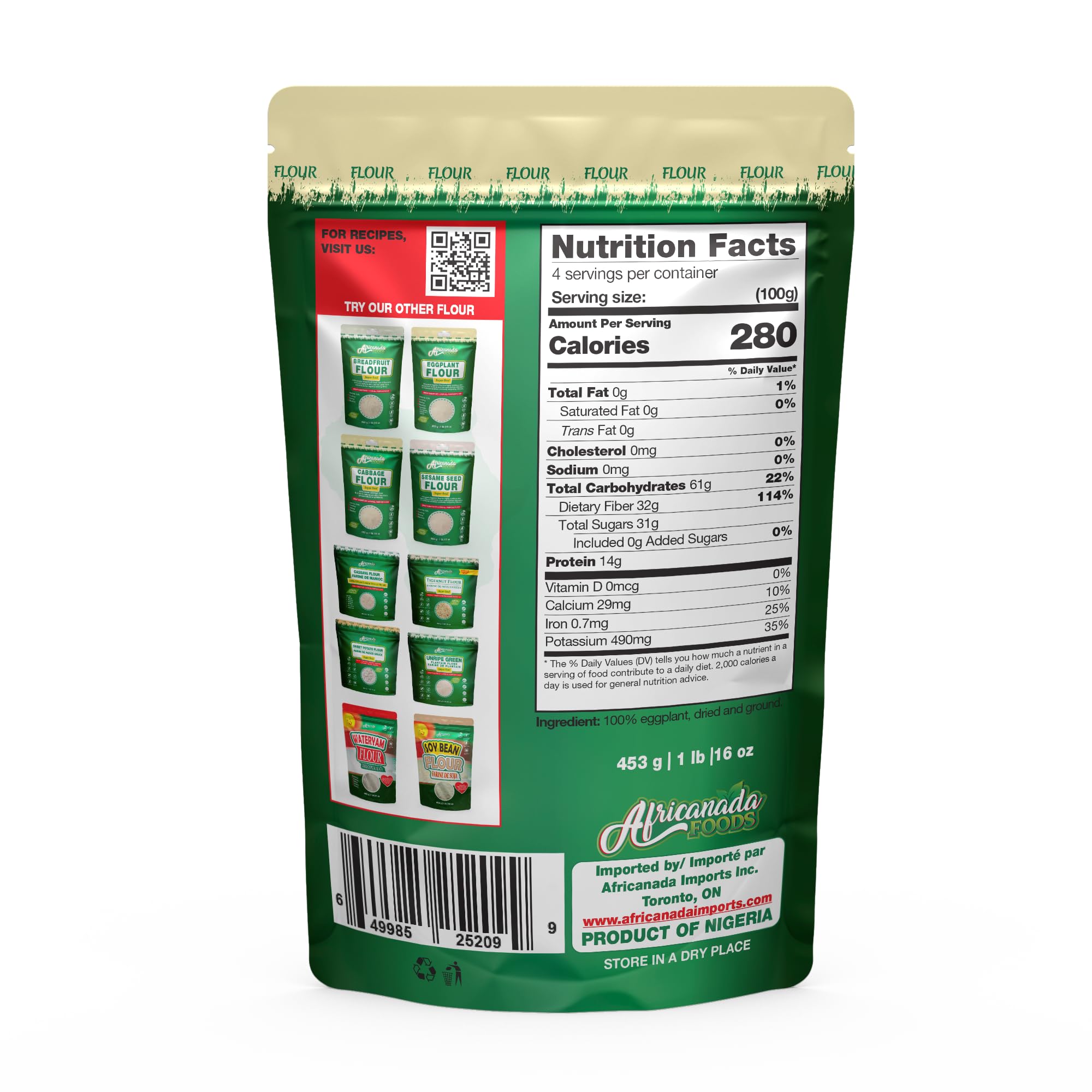 All Natural Eggplant Flour | Baking, Smooties | 454g