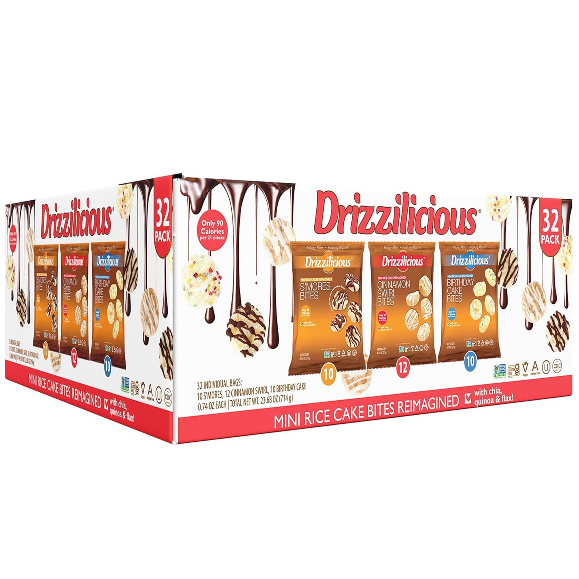 Drizzilicious Mini Rice Cakes Variety Pack - Rice Crisps, Healthy Snack for Adults and Kids, Flavored Rice Cakes, Vegan, Gluten Free, Allergen Free