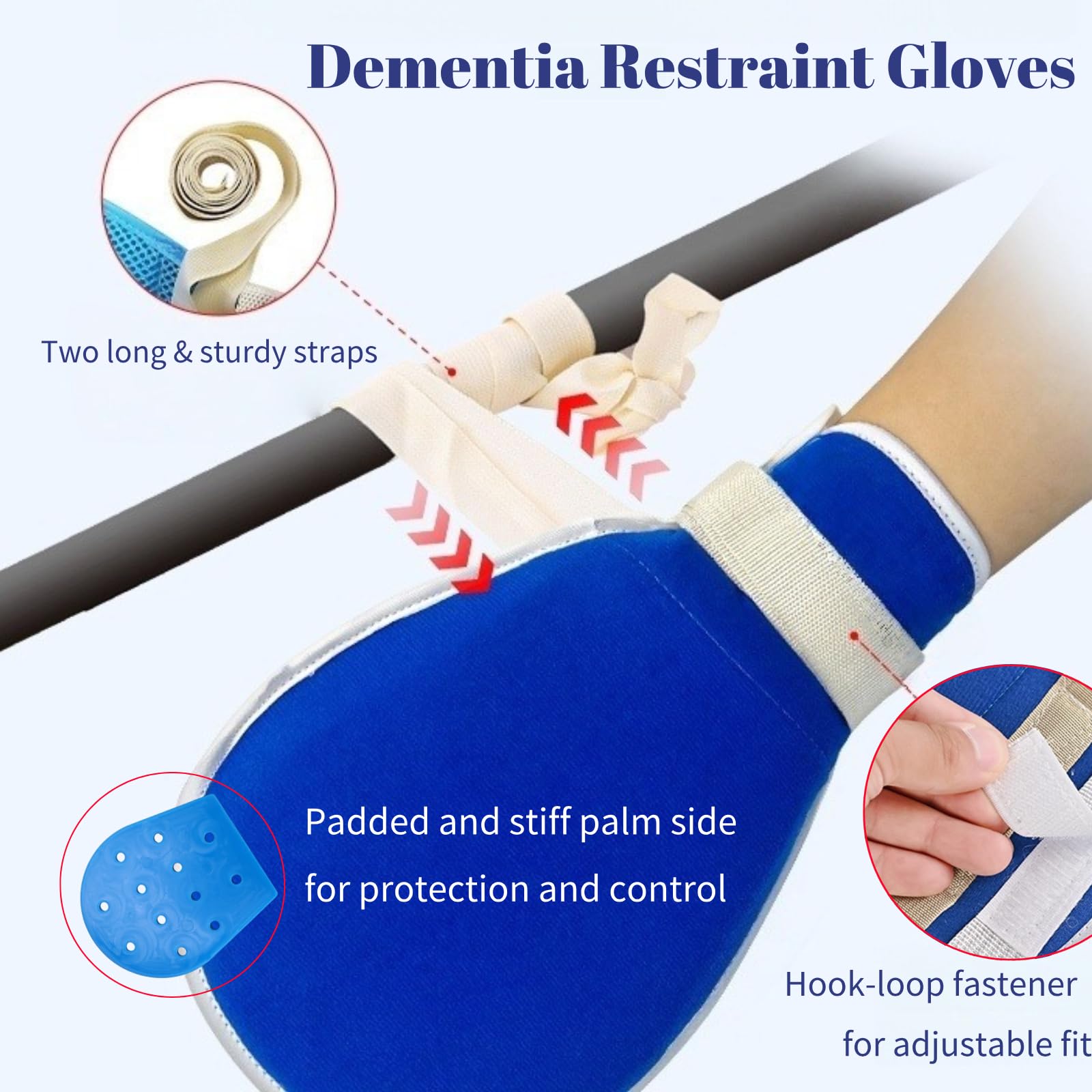 BNOKRTEP Dementia Hand Restraint Gloves 2 Pack, Adult No Scratch Mittens with Breathing Netting, Padded Safety Control Gloves for Elderly