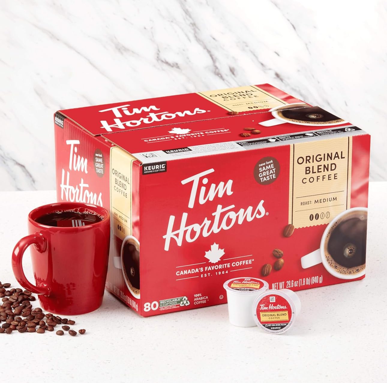 Tim Hortons Original Blend Medium Roast Coffee - 80 Single Serve K-Cup Pods for Keurig Brewers {Imported from Canada}