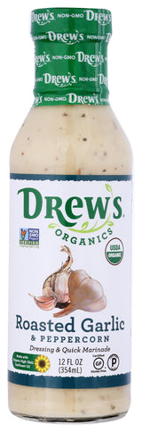 Drew's All-Natural Salad Dressing and 10 Minute Marinade, Roasted Garlic & Peppercorn, 12-Ounce Bottle
