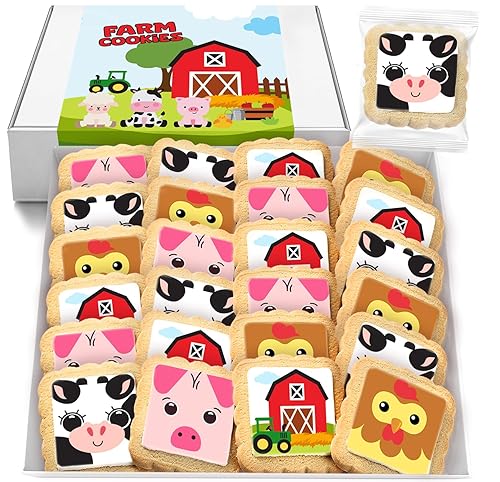 Farm Animal Cookies 24 Pack Party Favors Decorated Bulk | INDIVIDUALLY WRAPPED Sugar Cookies | Barn Yard Baby Shower Birthday Party | Peanut & Nut