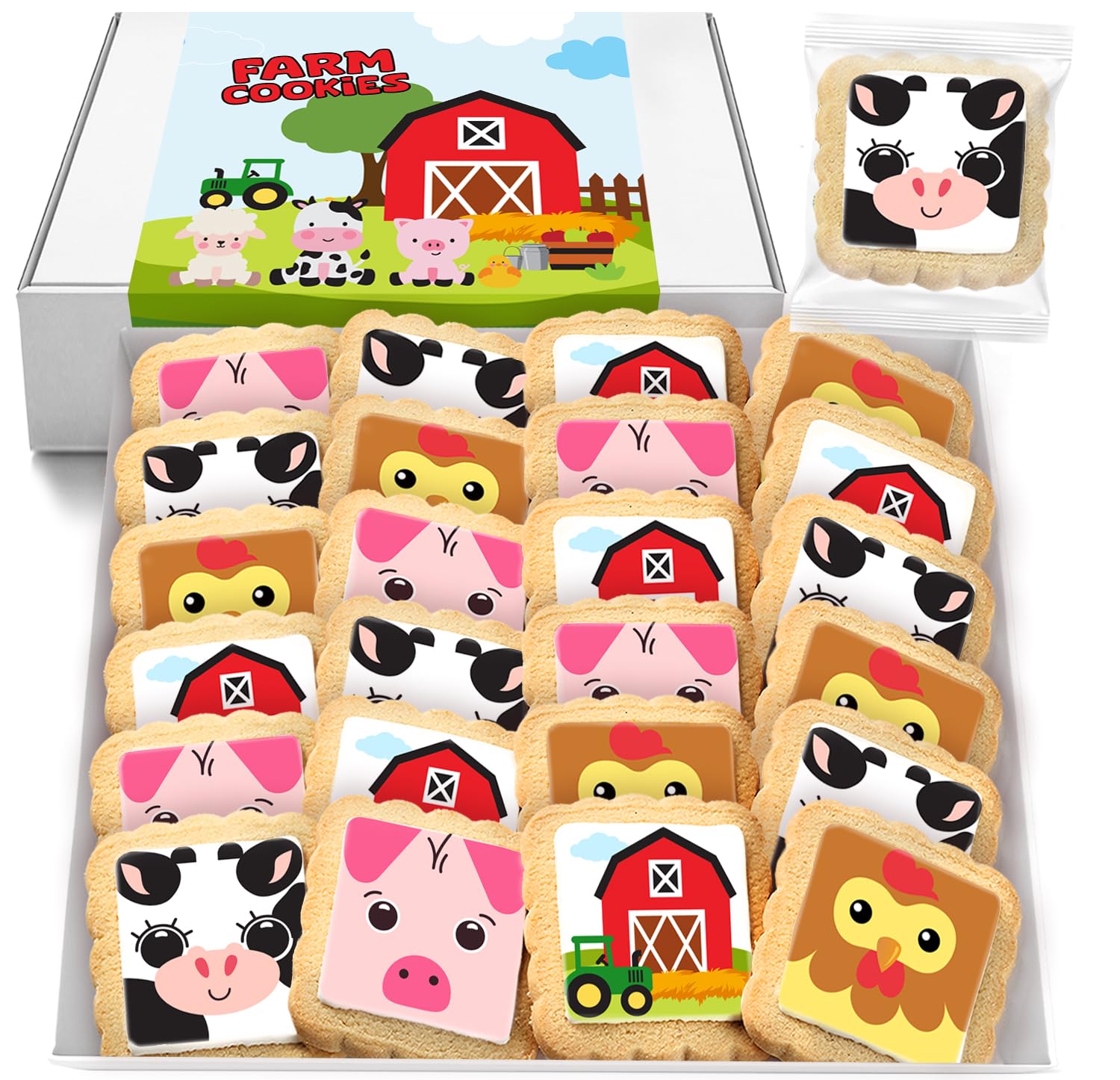 Farm Animal Cookies 24 Pack Party Favors Decorated Bulk | INDIVIDUALLY WRAPPED Sugar Cookies | Barn Yard Baby Shower Birthday Party | Peanut & Nut