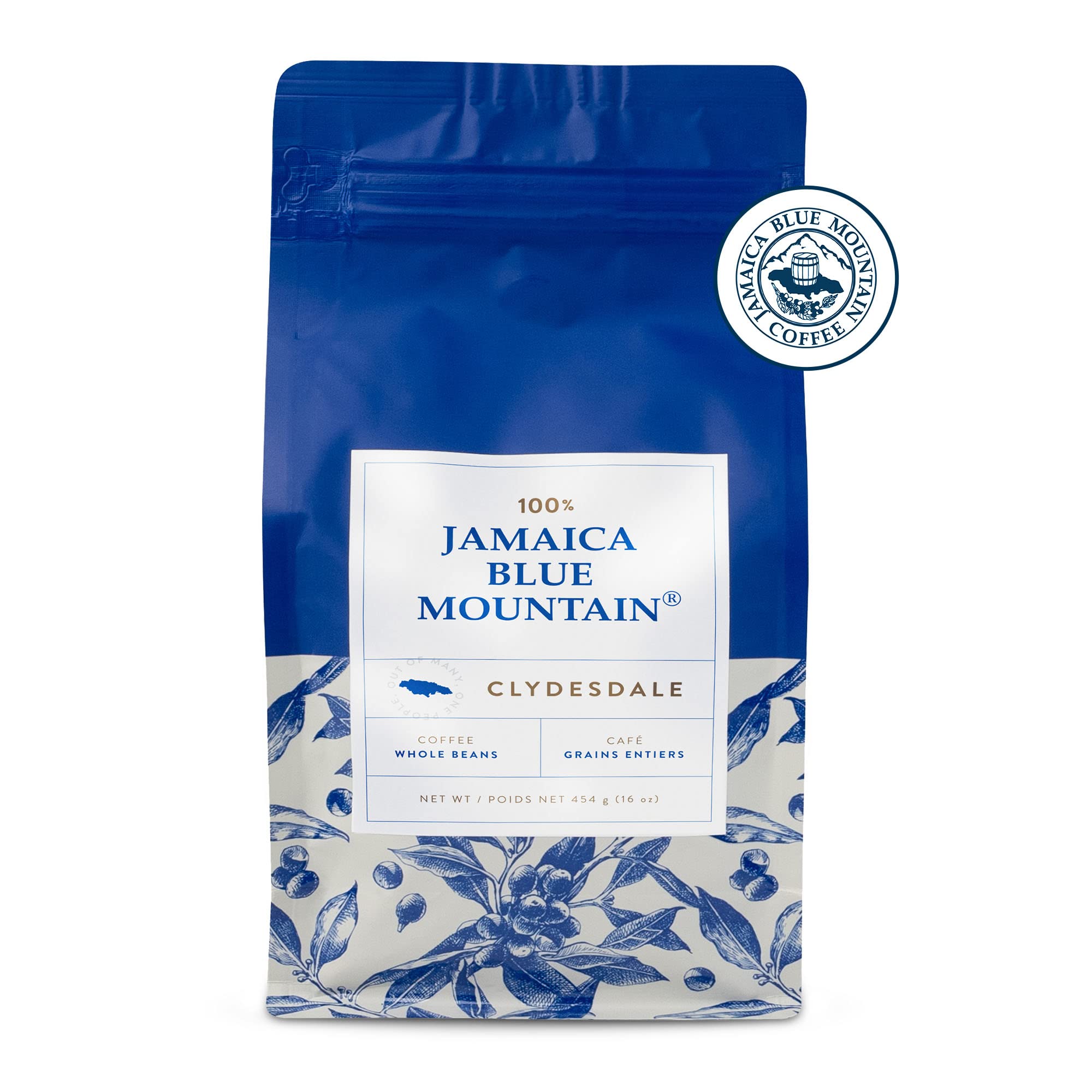 JA Coffee - 100% Jamaica Blue Mountain Coffee, Medium Roast, Whole Beans - Premium Arabica, Bag of 454 grams (1 Pound - 16 ounces)