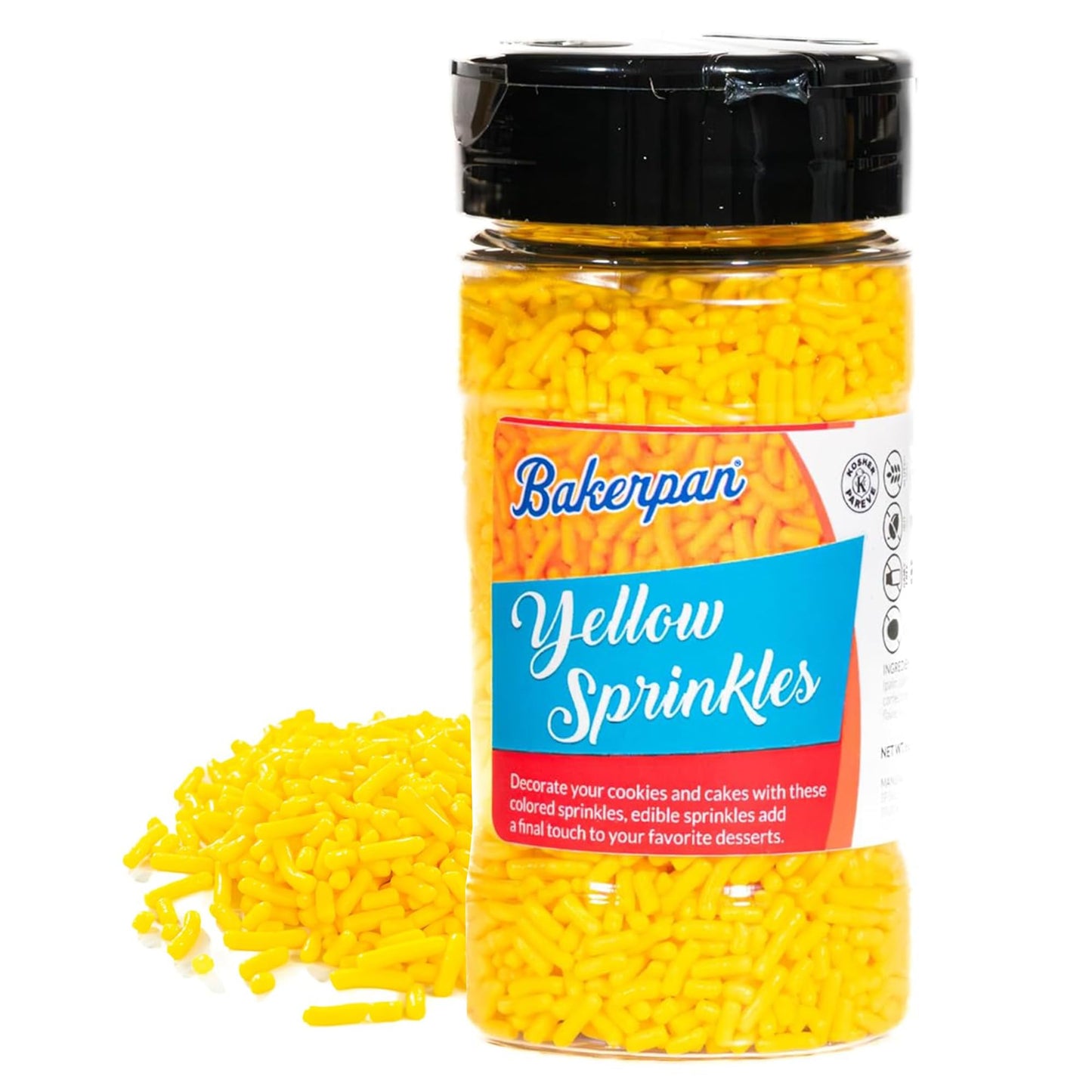 Bakerpan Yellow Jimmies Sprinkles - 6 Ounces Yellow Sprinkles for Cake Decorating - Edible Sprinkles for Cupcakes, Ice Cream, Cake Decorations (Made