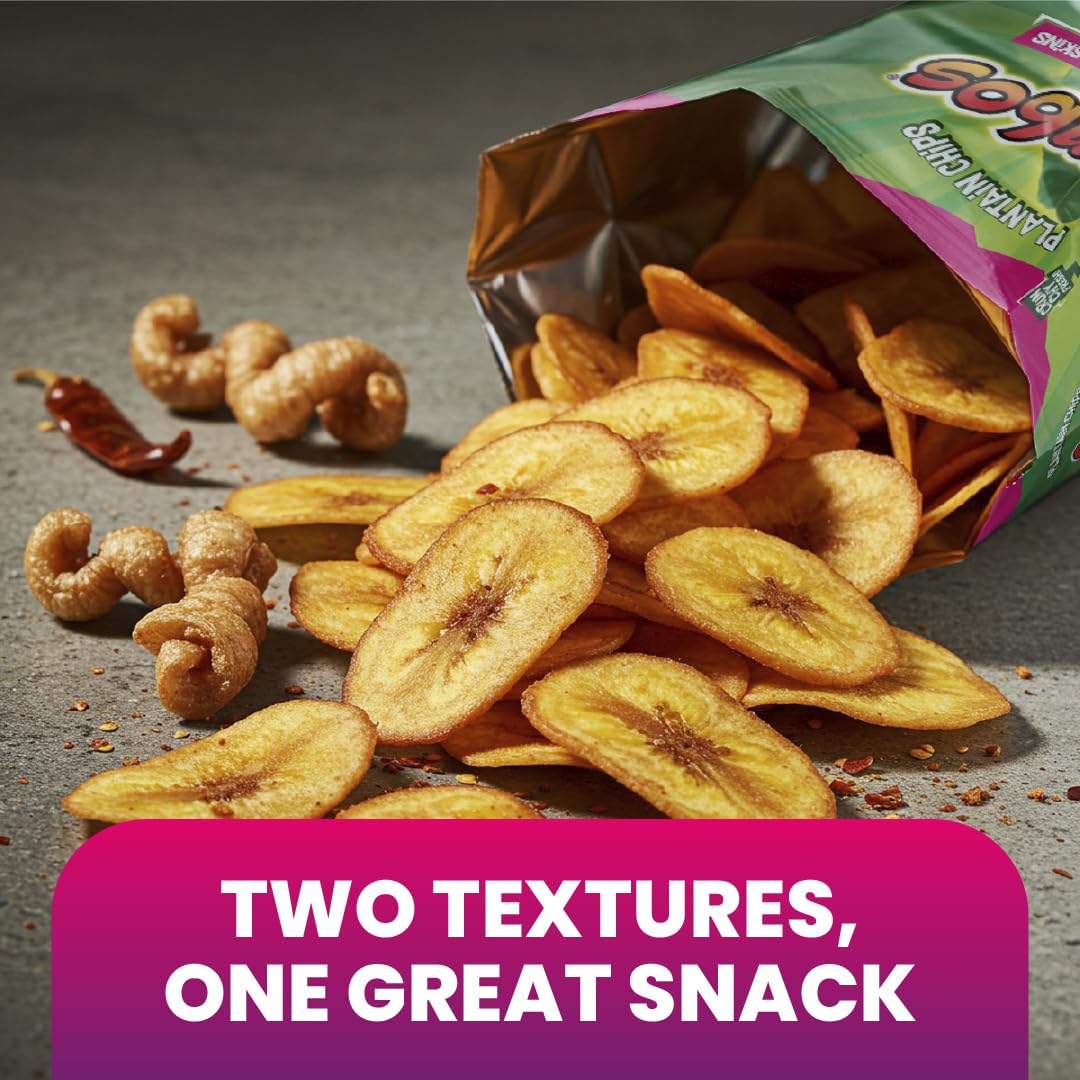 Gembos Spicy Plantain & Pork skins Snack Pack, Chili Lime and Salt Chips, Crunchy Chicharrones and Plantain Mix (4 Oz (Pack of 1))