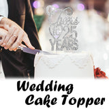 Bling Crystal Cheers To 25 Years Cake Topper - Best Keepsake 25th Birthday Or Anniversary Decor Party Decorations Silver