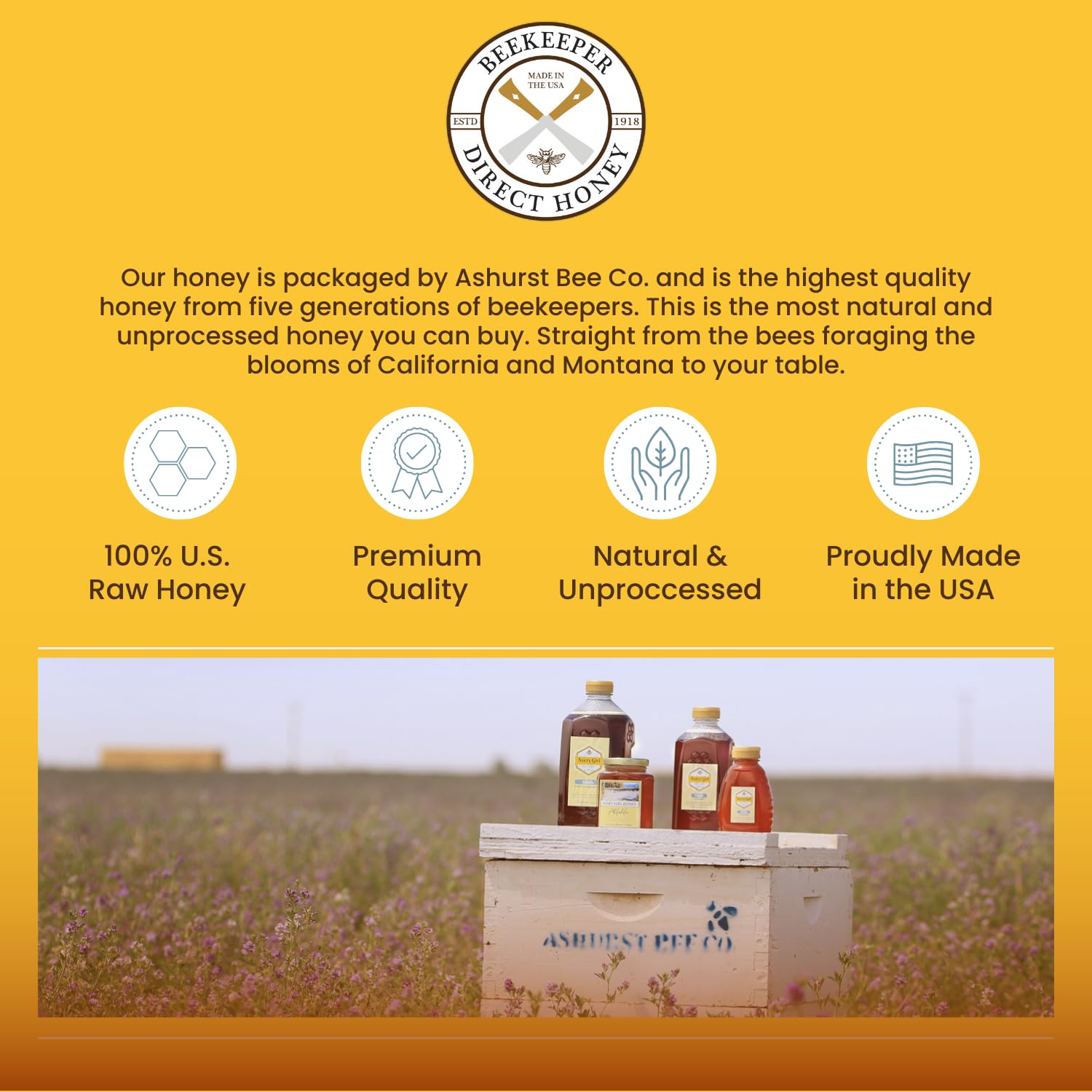 Beekeeper Direct Raw Unfiltered Honey - Real Raw Citrus Honey - All Natural Non-GMO Pure Gourmet Honey - Local California Orange, Grapefruit