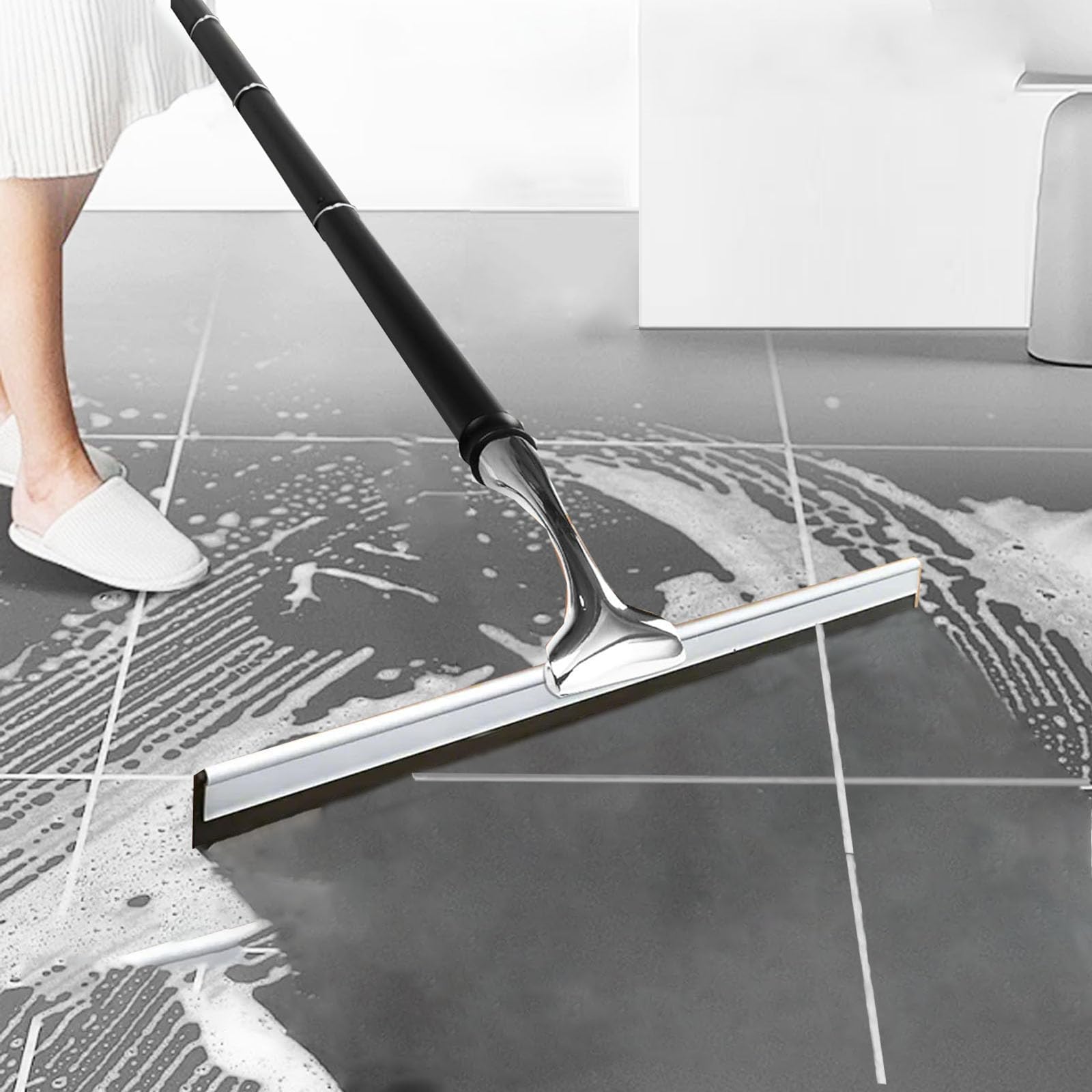 17.3?-60? Extendable Shower Squeegee with Long Handle - Metal Window Squeegee with Extension Pole for Shower Glass, Home High Window, Floors