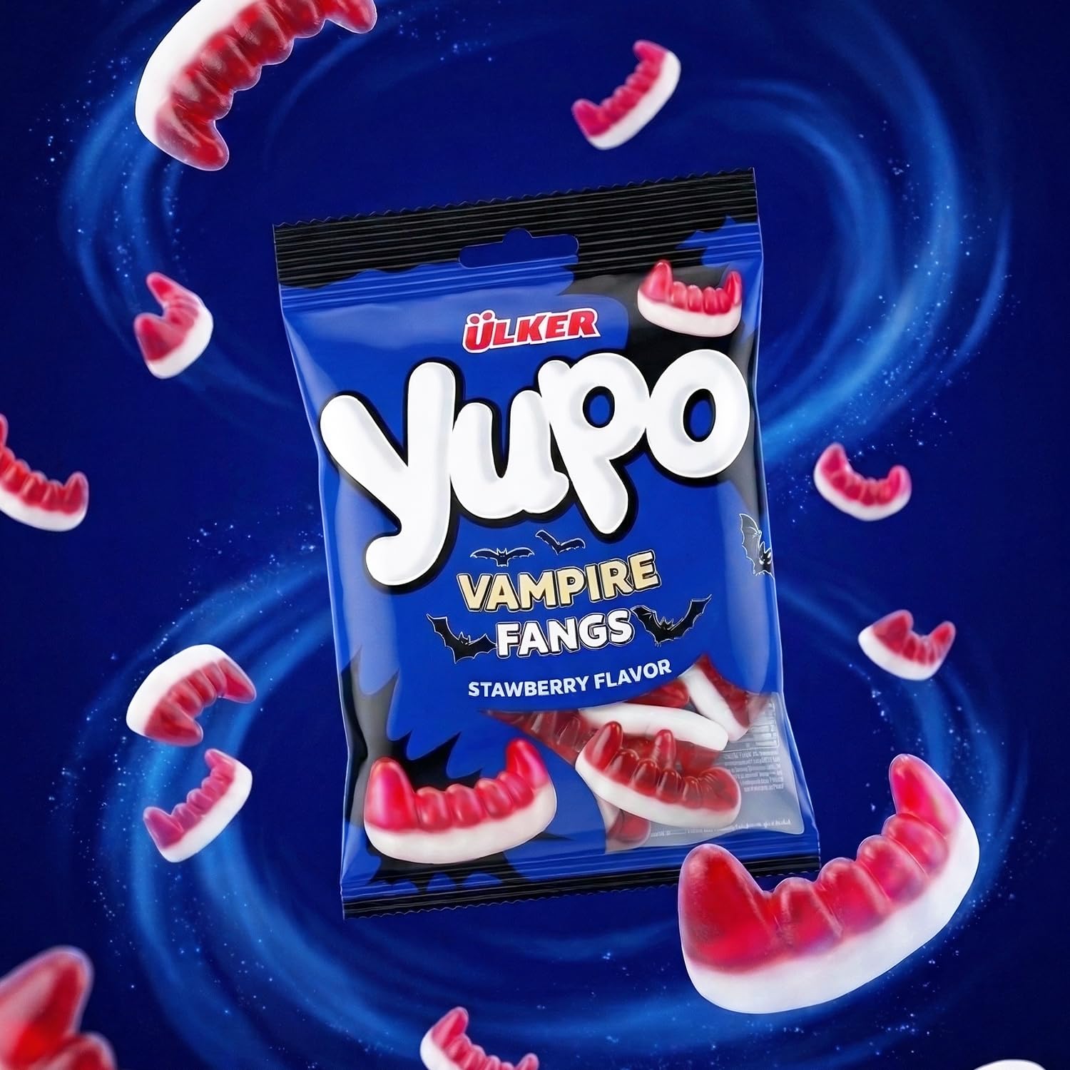 Ceres Gourmet Vampire Teeth Gummy Bulk Candy 24 Pack (2.82 oz Each) Individual Packets, Strawberry Flavored Chewy Dracula Gummies, Big Size Gummi