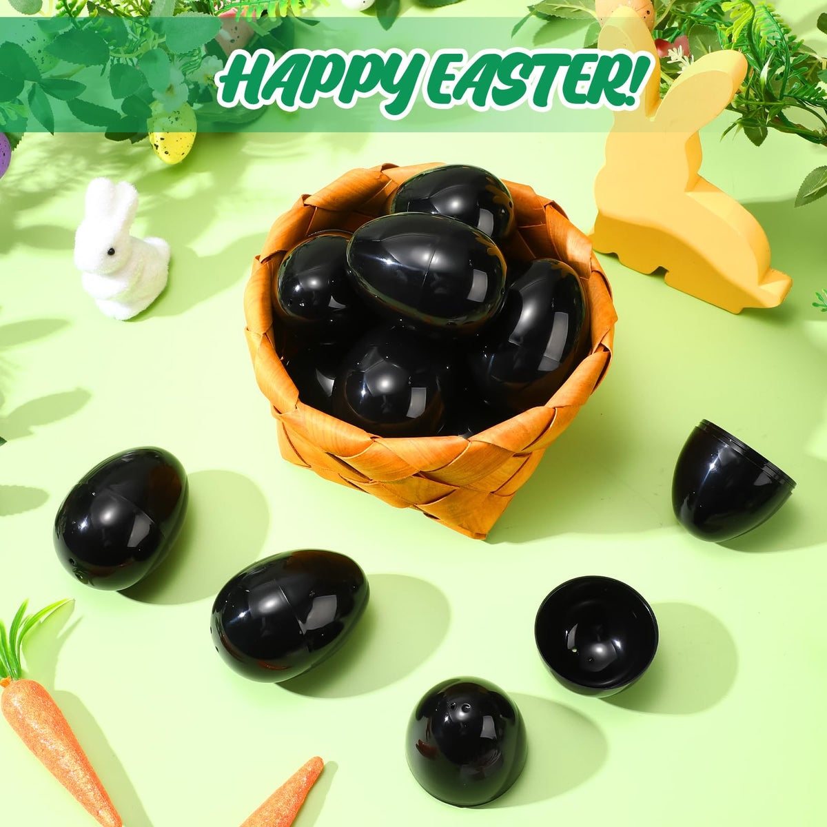Silipull 36 Pack 3.1 Inch Jumbo Empty Plastic Eggs, Fillable Eggs for Egg Hunts, Candy Basket Stuffers, Party Favors, DIY Crafts(Black)