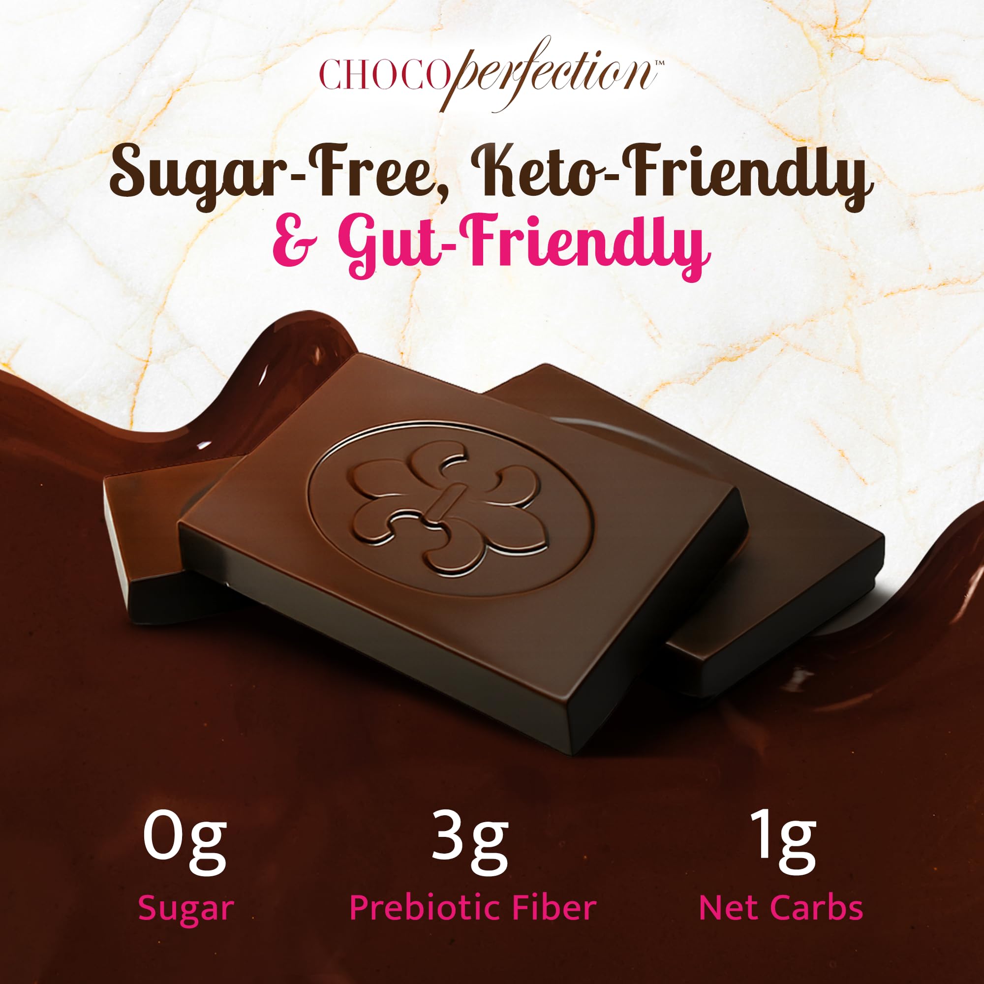 ChocoPerfection Sugar Free Dark Chocolate Mini Bars - European Style Chocolate Keto Friendly, Gluten Free Vegan, Fiber Rich Low Carb Chocolate Snack