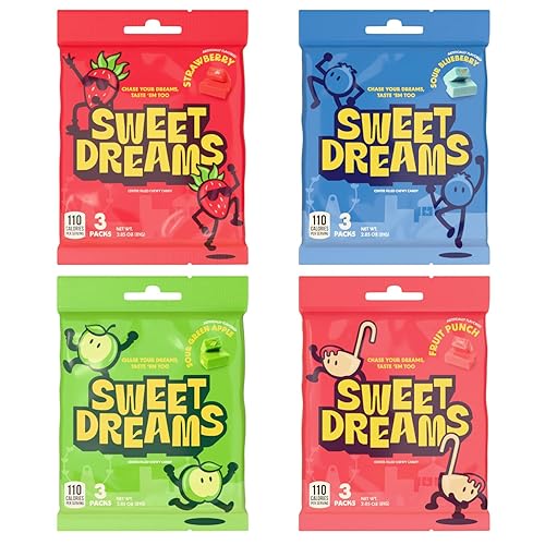 Sweet Dreams Center Filled Soft Chewy Candy Individually Wrapped, Gluten-Free Candies Party Size, Bulk Fruit Chews Candy for Kids - Fruit Punch