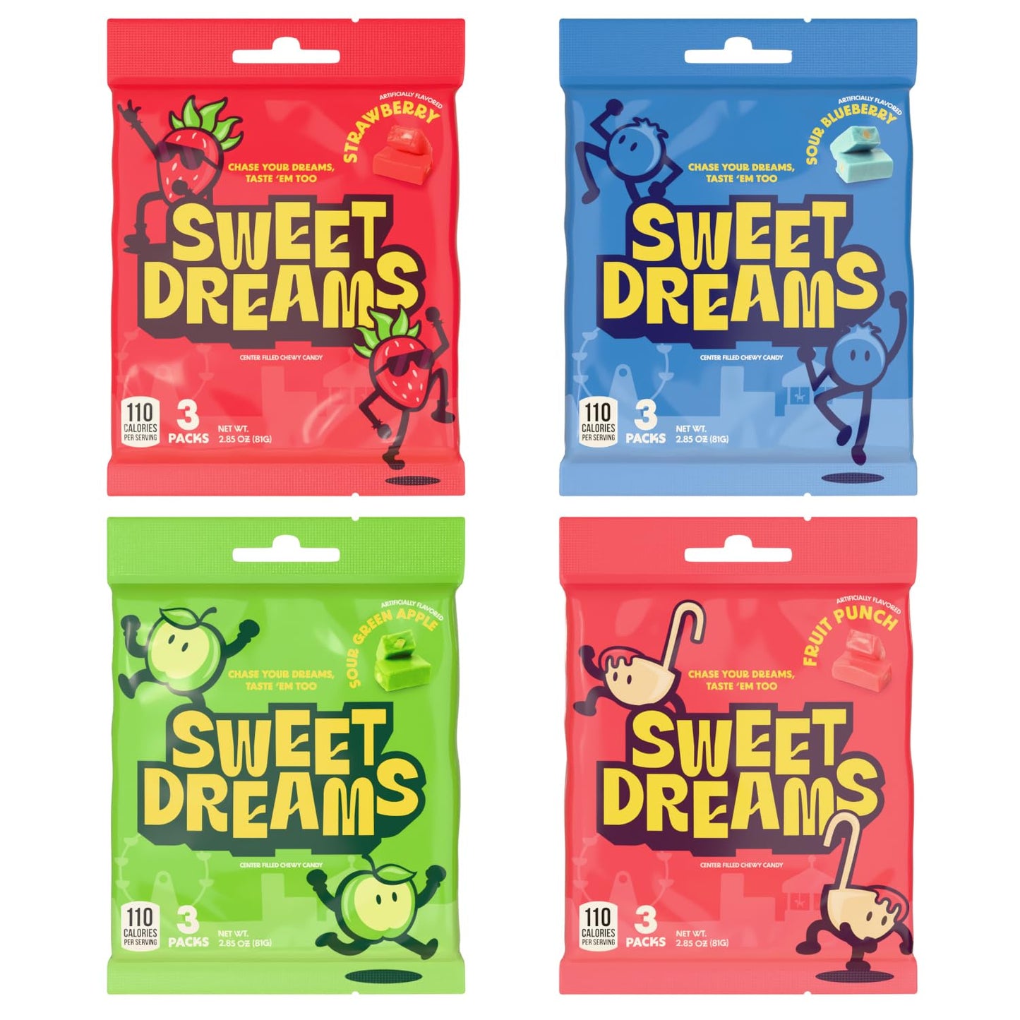 Sweet Dreams Center Filled Soft Chewy Candy Individually Wrapped, Gluten-Free Candies Party Size, Bulk Fruit Chews Candy for Kids - Fruit Punch