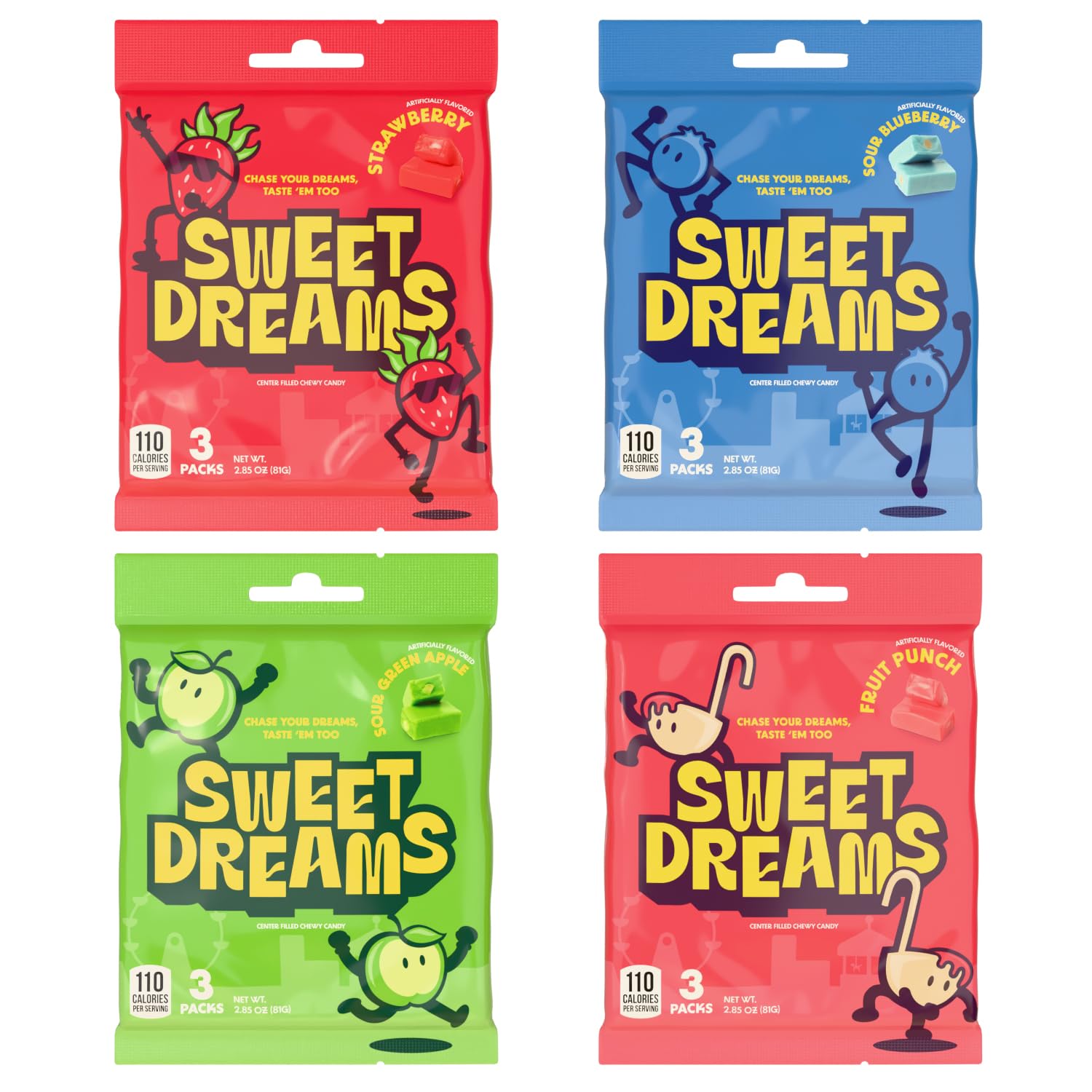 Sweet Dreams Center Filled Soft Chewy Candy Individually Wrapped, Gluten-Free Candies Party Size, Bulk Fruit Chews Candy for Kids - Fruit Punch