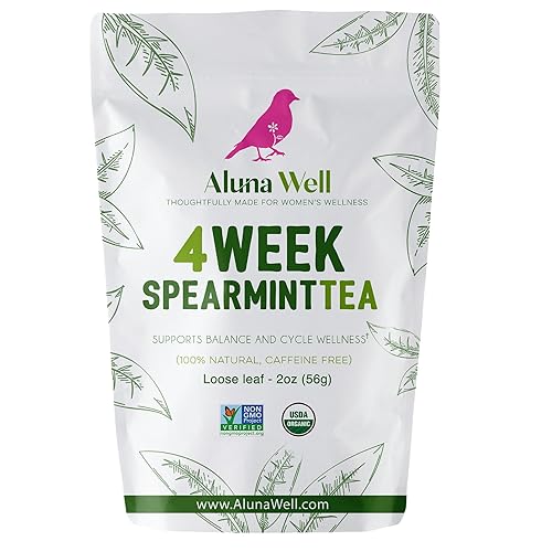 Aluna Well Organic Spearmint Tea - Supports Hormonal Balance and Wellness for Women, 4 Week Loose Leaf Herbal Tea, Caffeine-Free, 2 oz