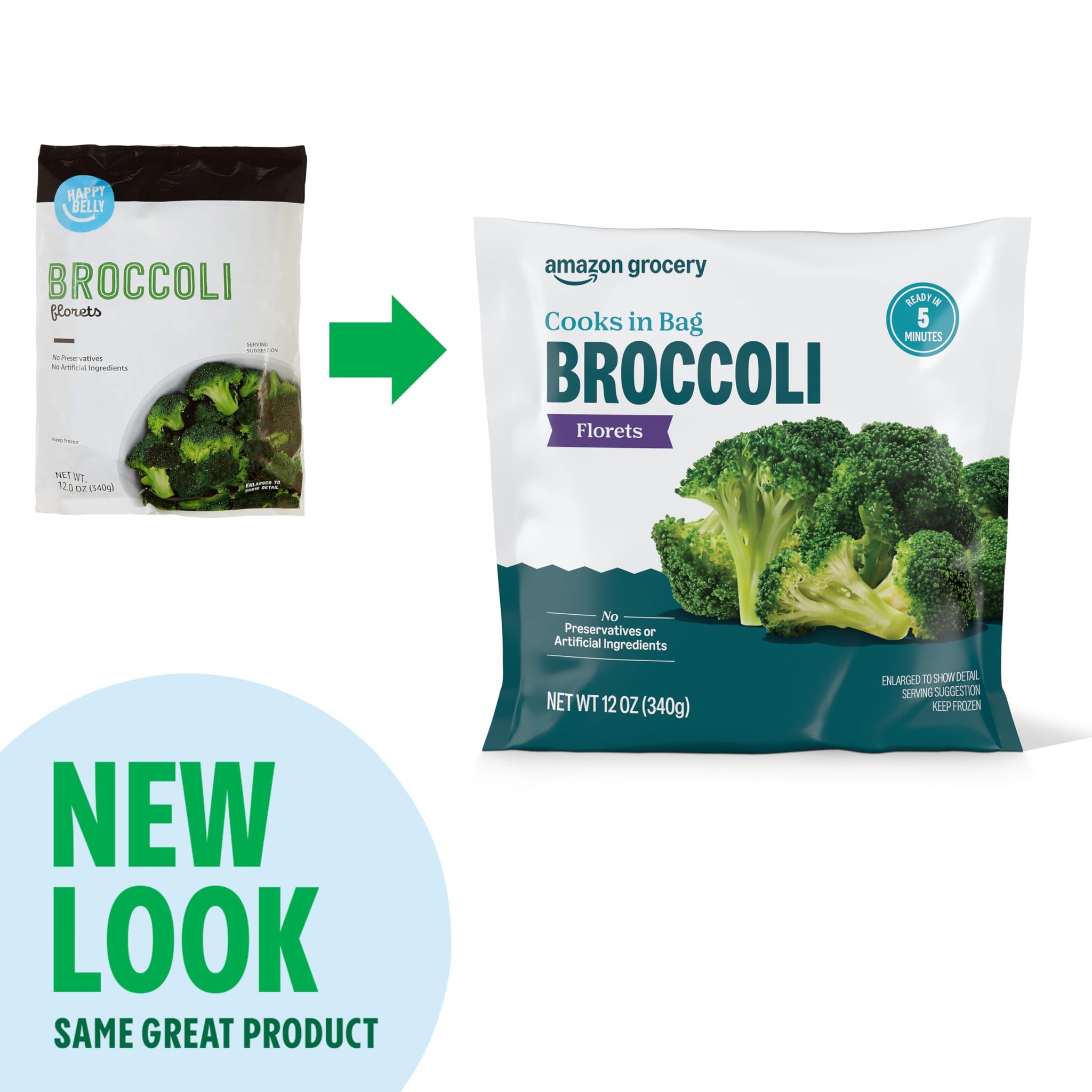 Amazon Grocery, Broccoli Florets, 12 Oz, Frozen