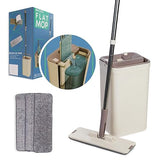 JFB Home Products Micro Flat Mop & Bucket System, Hands-Free Wringing Floor Cleaning, 3 Washable & Reusable Microfiber Pads, Wet or Dry Usage on Wood