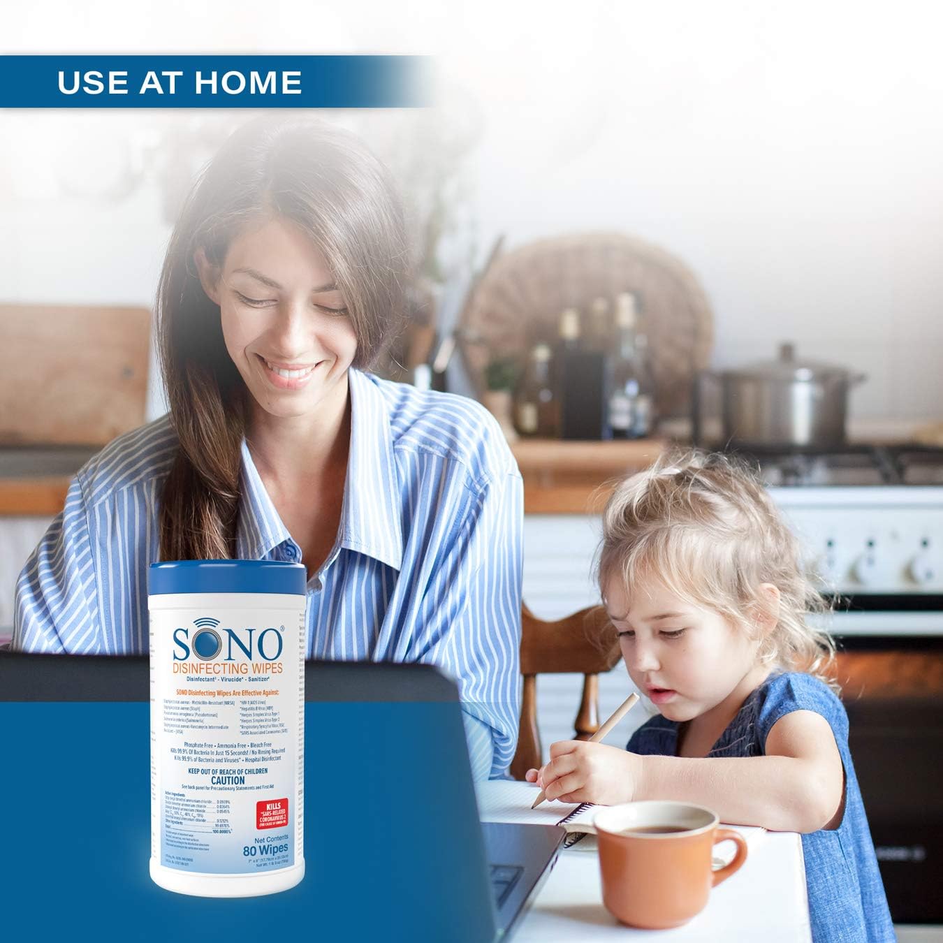 SONO Disinfecting Wipes - Alcohol-Free, No Bleach, Medical-Grade I Multi-Surface Cleaning for Home, School, Office, Hospital, Gym I Gentle on