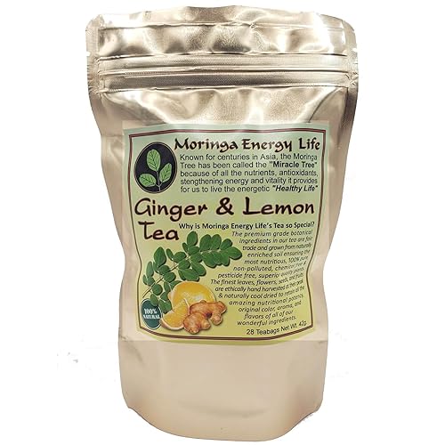 Moringa Ginger Lemon Tea 28 tea bags (Keto, Detox, Paleo, Vitamin & Minerals Booster, Vegan, Gluten-Free, Non-GMO, Caffeine-Free)