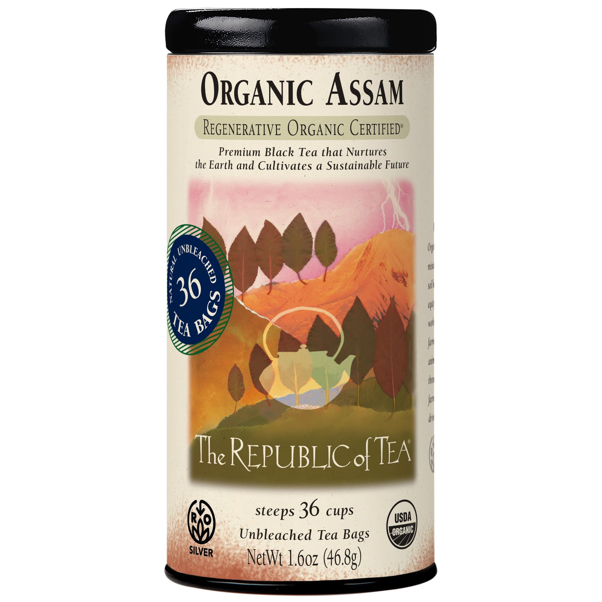 The Republic of Tea - Organic Assam, 36 Naturally Caffeinated Black Tea Bags, Regenerative Organic Certified