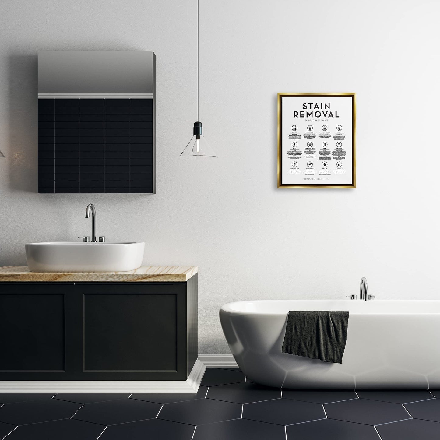 Stupell Industries Laundry Stain Removal Guide Helpful Symbols Chart, Design by Lettered and Lined, Gold Floater Framed, 16 x 20