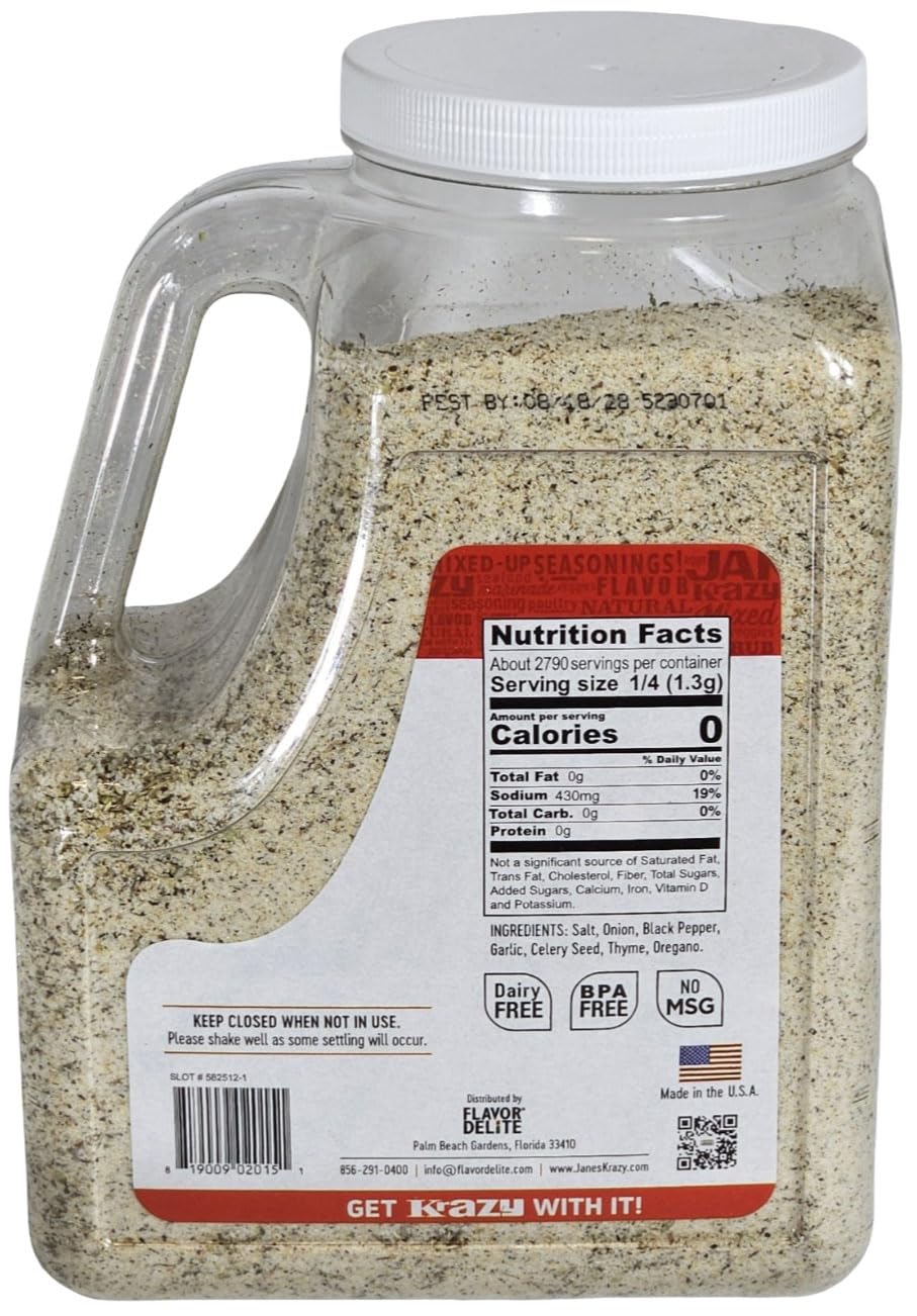 Jane's Krazy Mixed-Up Seasonings, original mixed-up salt, all-purpose blend, 128-ounce plastic jar, bulk size, (pack of 1)
