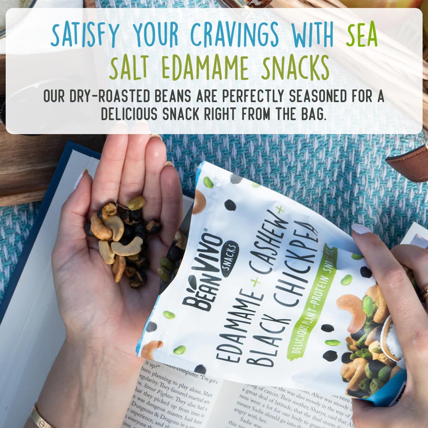 BeanVIVO Healthy Snacks for Adults & Kids with 7g Protein & 5g Fiber per Serving with Dried Edamame, Roasted Cashew and Chickpeas - Vegan & Gluten