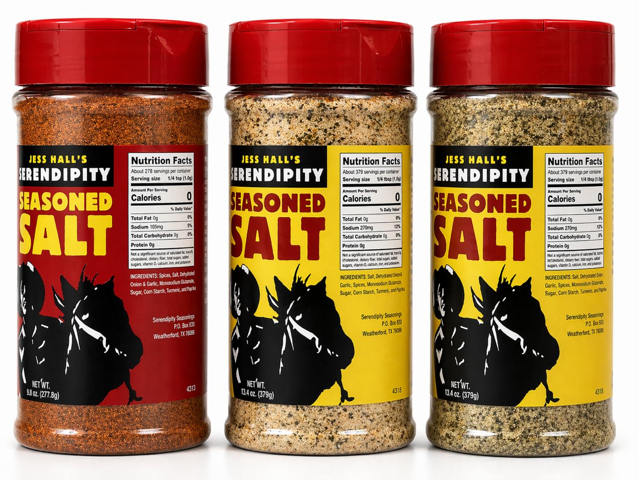 Jess Hall’s Serendipity Seasoned Salt and Hot Multi-Pack All Purpose Seasoning for Chicken, Steak & Fries - Restaurant-Style Flavor at Home - Garlic