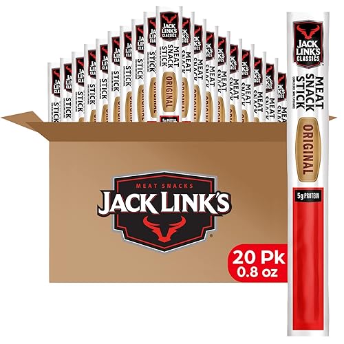 Jack Link's Classics Original Jerky Sticks - Made with Beef and Pork - Ready to Eat Real Meat Snacks - 5g Protein per Serving - (20 Count) 0.8 oz