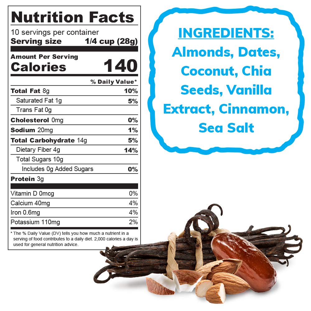 NUTSÓLA Vanilla Almond Superfood Mix | Gluten Free Snacks & Grain Free Granola Alternative | No Added Sugar, Date Sweetened, Plant Based, Low Calorie