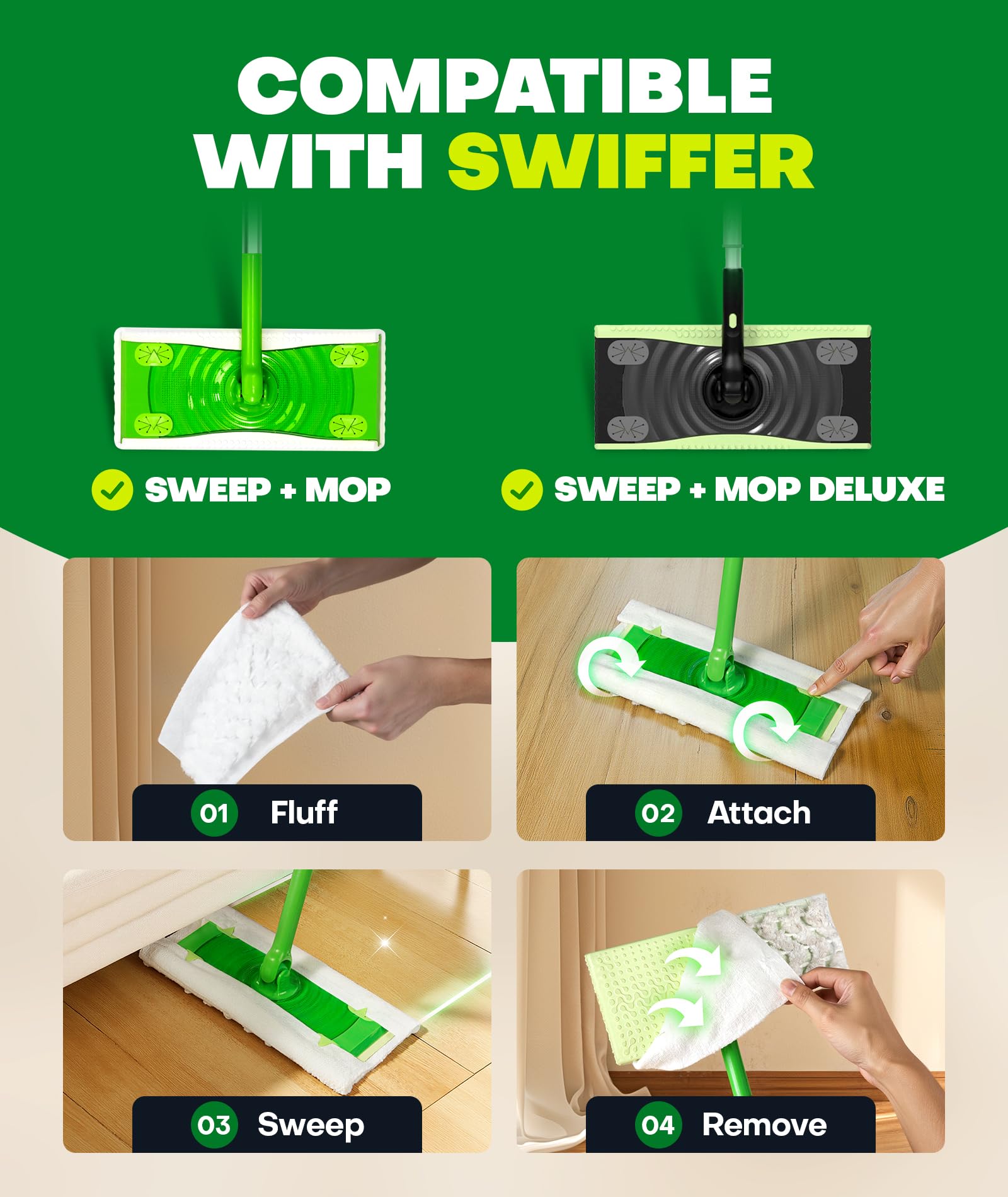60 Count Heavy Duty Dry Sweeping Cloths Refills for Swiffer Sweeper Mop, Deep Clean Sweeper Pet Mop Pads for Multi Surface Floor Mopping & Cleaning