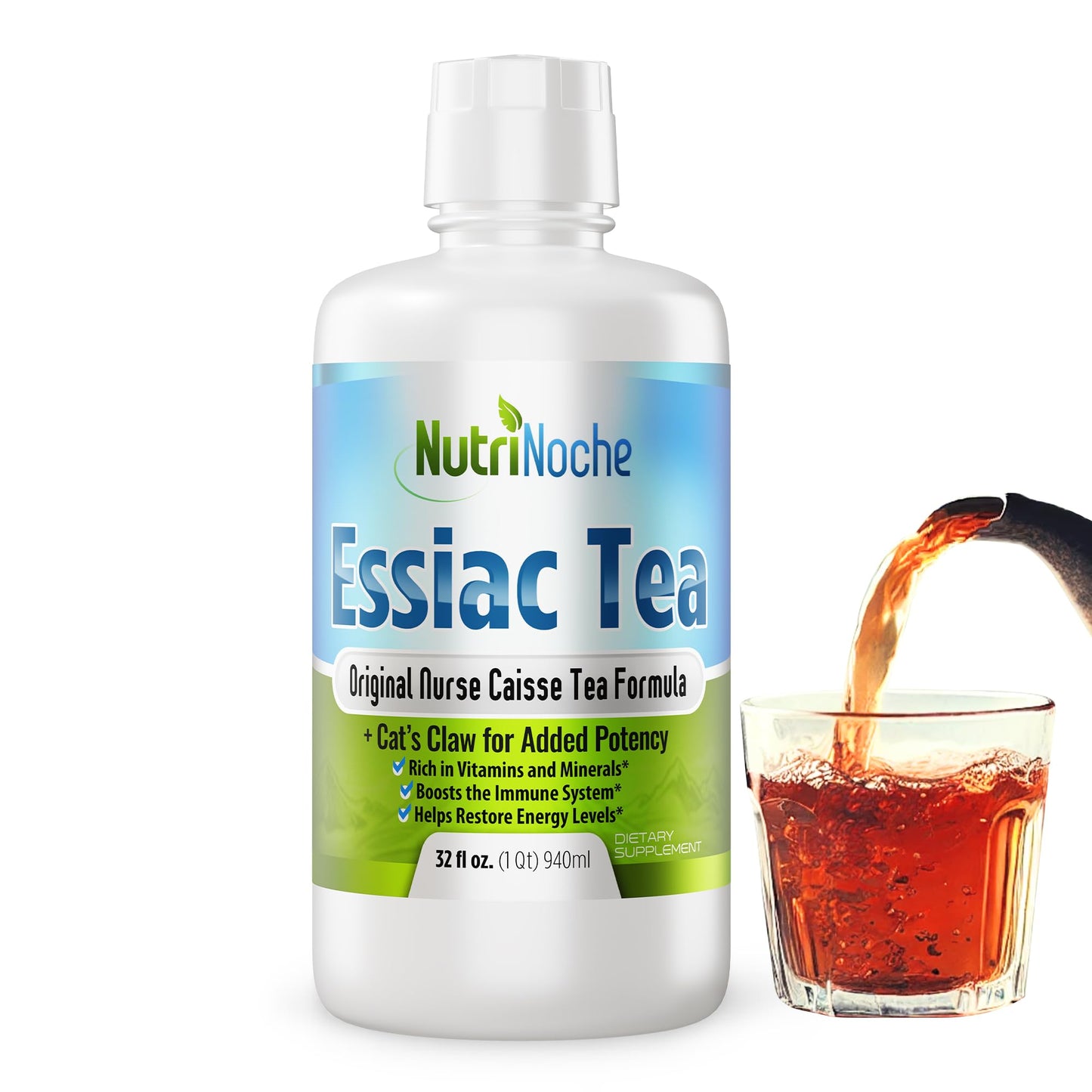 NutriNoche 5-Herb Essiac Tea - 32oz (30-Day Supply) - Ready to Drink Botanical Tonic with Organic Cat's Claw, Burdock Root, Sheep Sorrel, Slippery