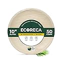 ECORECA 50-Pack Biodegradable Palm Leaf Dinnerware Set | 10-Inch Round Plates |Eco-Friendly and Microwave Safe | Disposable Party Plates, BBQ |