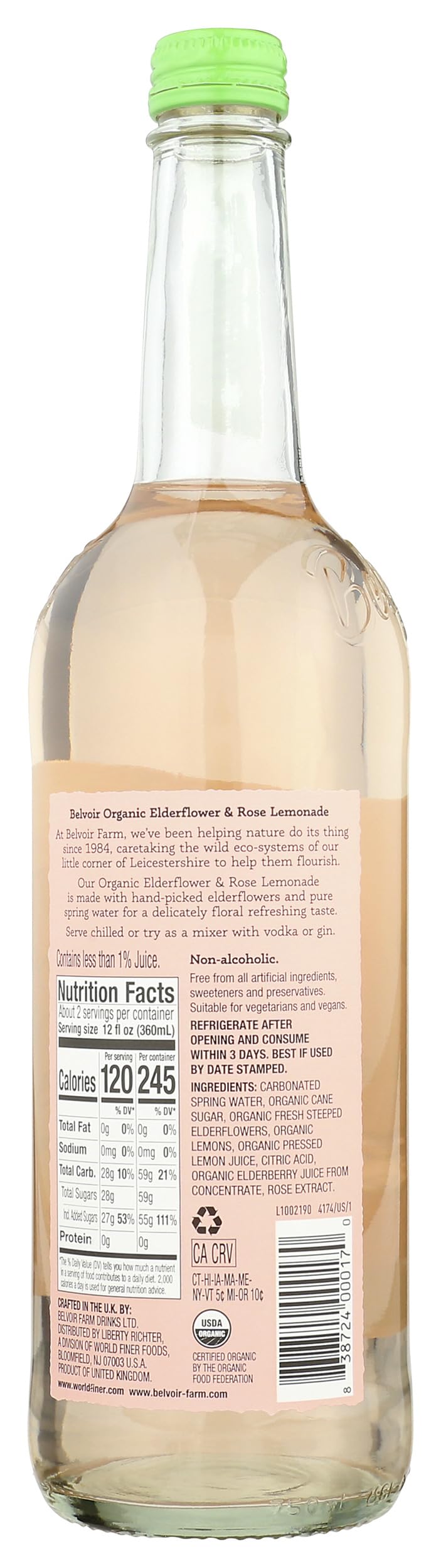 Belvoir Organic Elderflower Rose Lemonade, 25.4 FZ